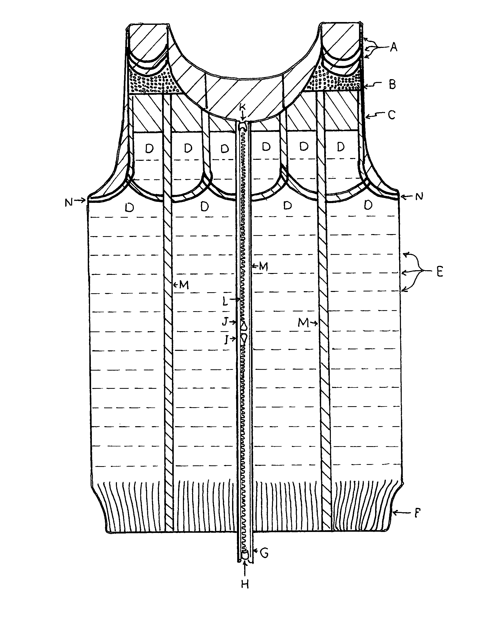 Weaving process for production of a full fashioned woven stretch garment with load carriage capability