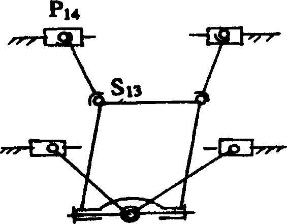 Two parallel move and two rotary motion parallel device containing plane 5 rods circuit for imaginary axis machine tool and robot