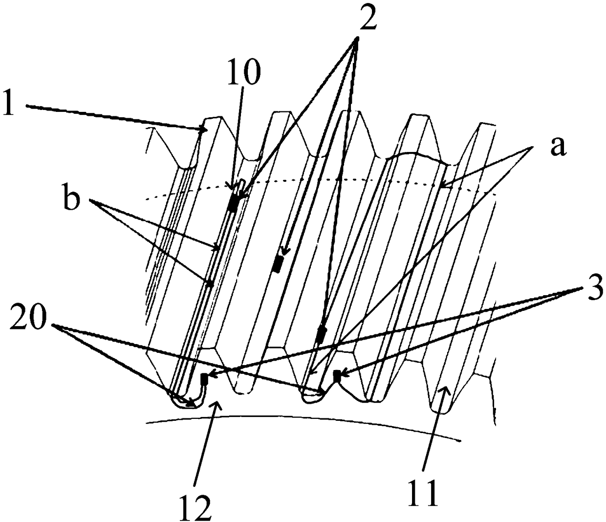 Installation method of gear root strain gauge with narrow clearance