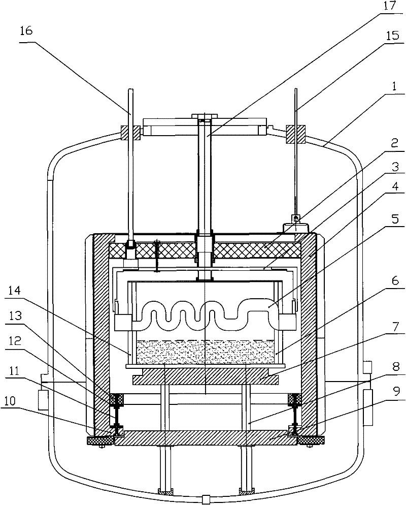 Thermal field structure of moving thermal insulation ring for vertically oriented growth of polysilicon