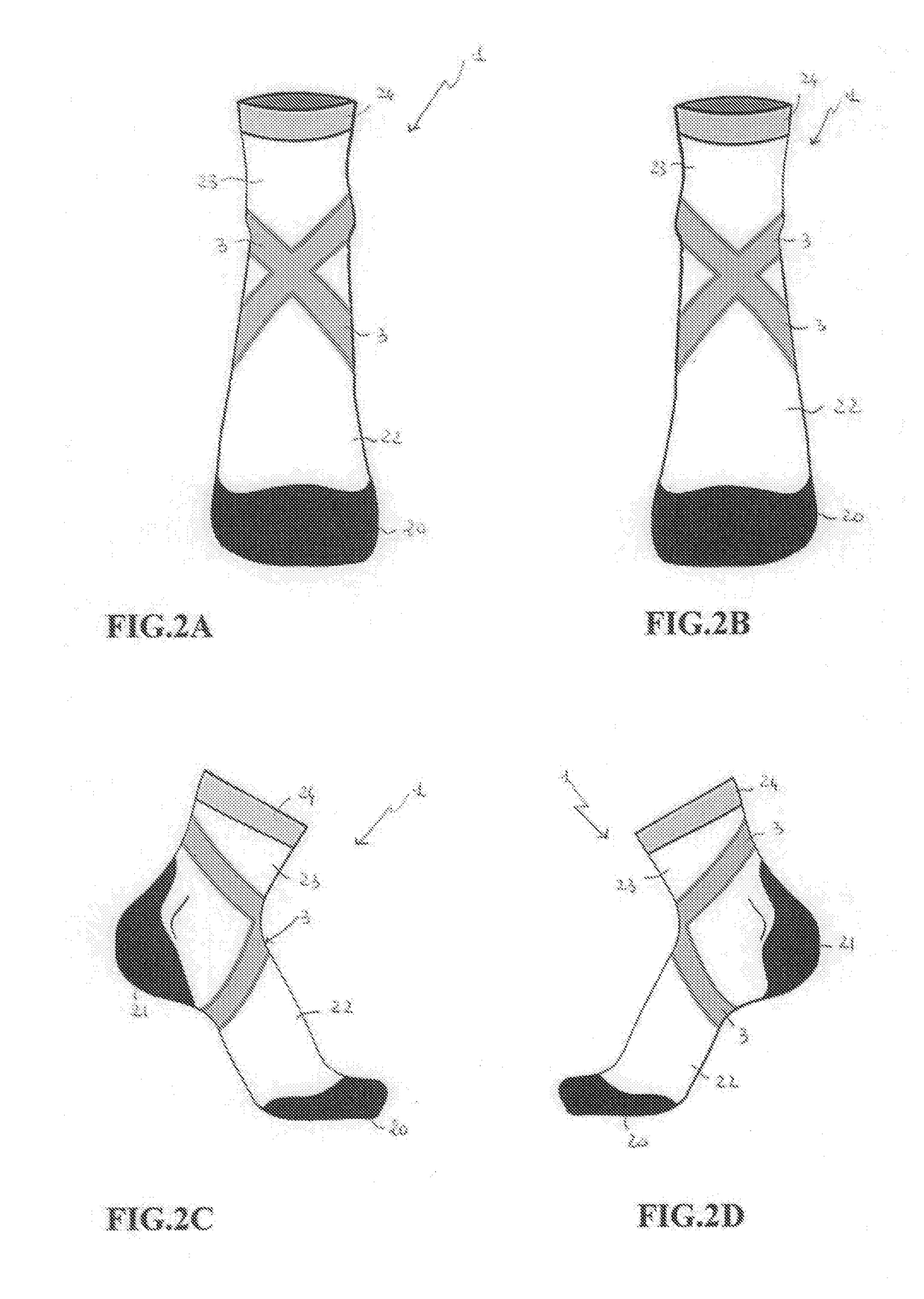 Garment with elastic inserts produced using circular machines