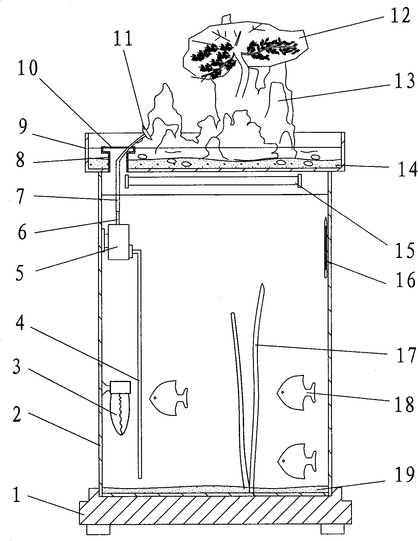 Integrated fish tank with flower pot