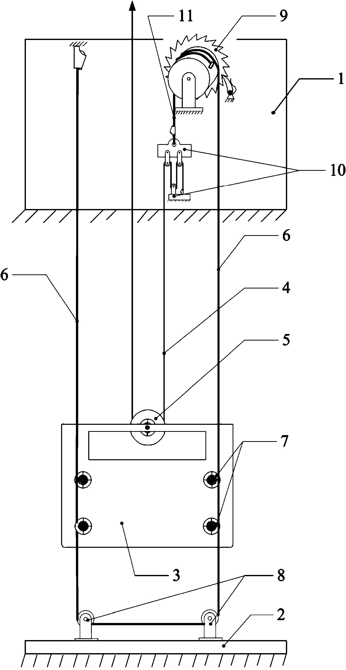 Entire flexible guide rail based on pulling force tension of lifting body and realization method thereof