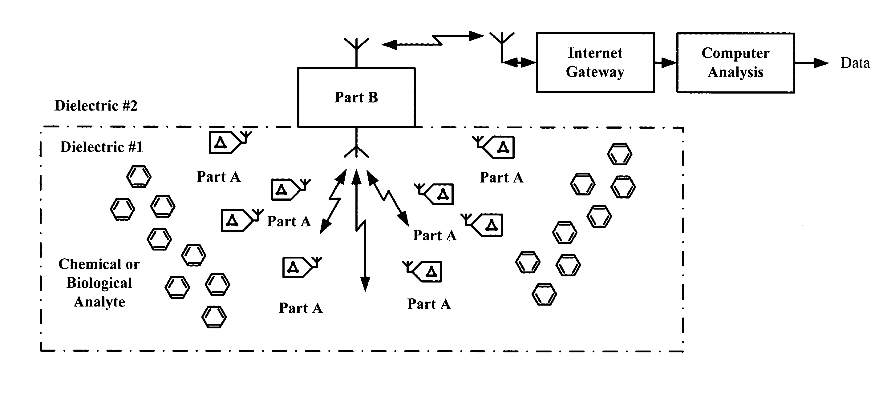 Apparatus, Method and System for Distributed Chemical or Biological to Digital Conversion to Digital Information Using Radio Frequencies