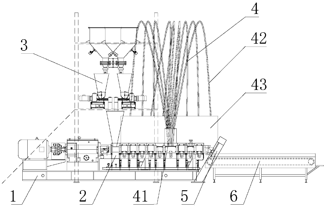 Direct on-line molding apparatus for long fiber-reinforced thermal plastics