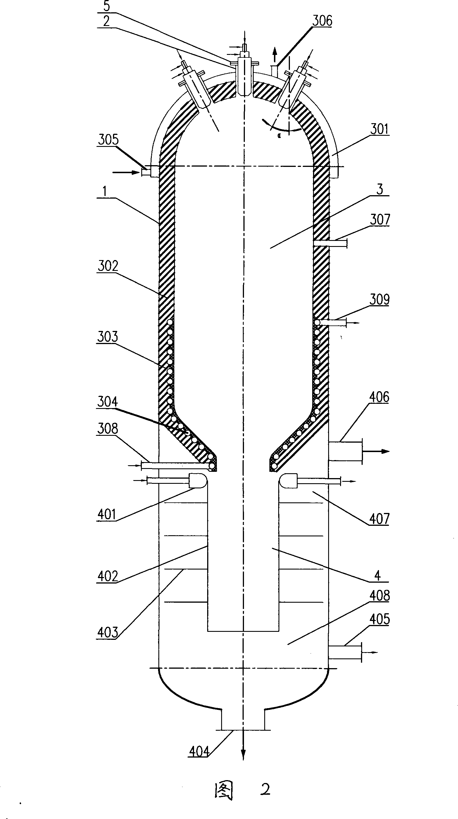 Non-catalytic partial oxidation gasification furnace of inferior raw material