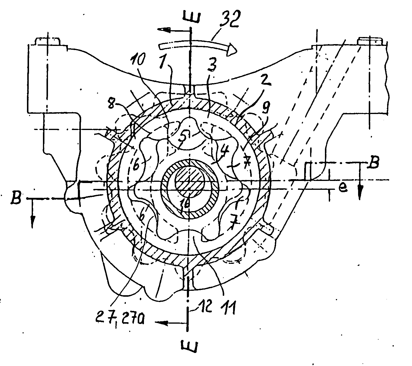 Displacement pump with variable volume flow