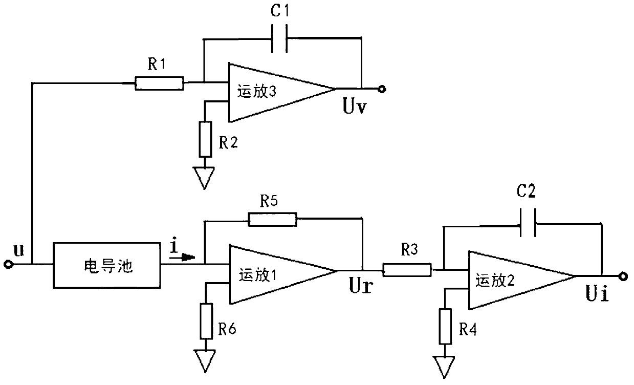 Method and key circuit for measuring solution conductivity through triangular wave excitation and integral processing