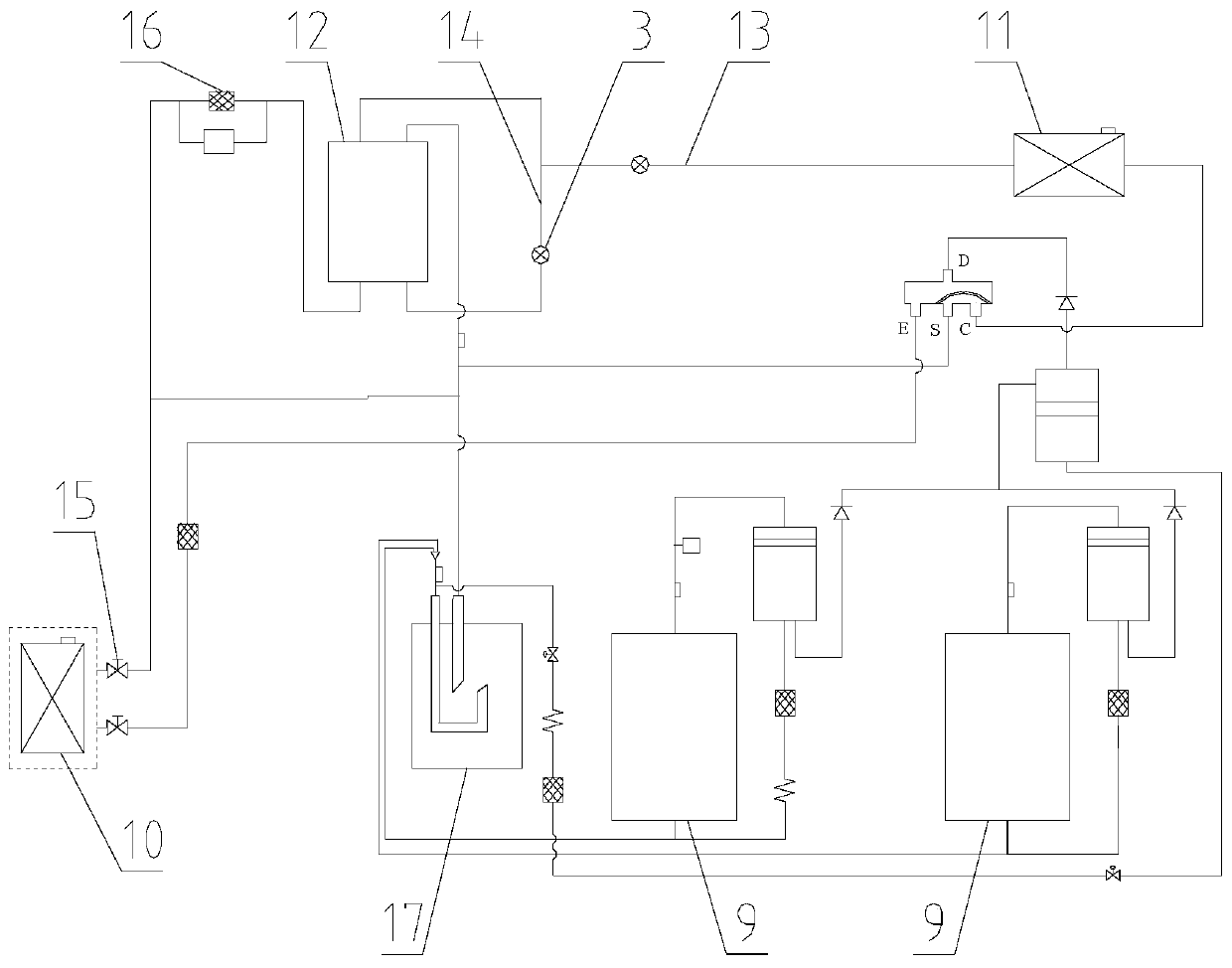 Overcooling heat exchange system of refrigerants under air conditioner heating circulation and air conditioner