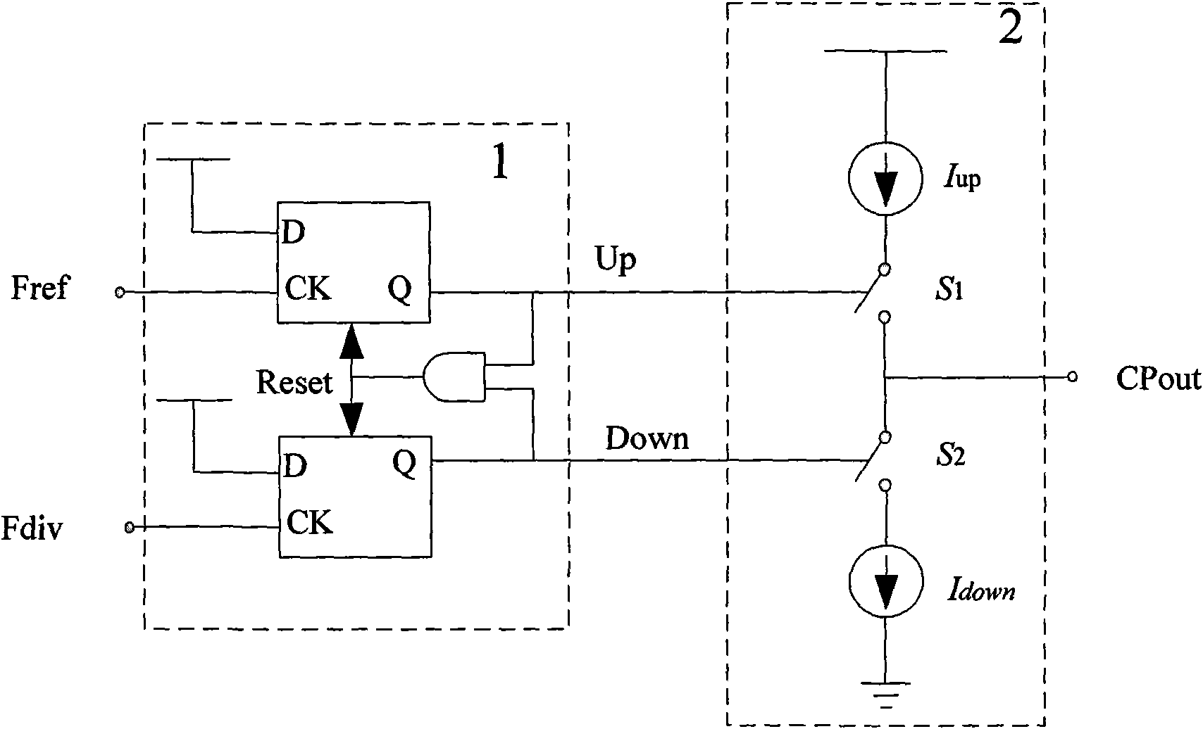 Phase frequency detector and charge pump circuit for phase locked loop