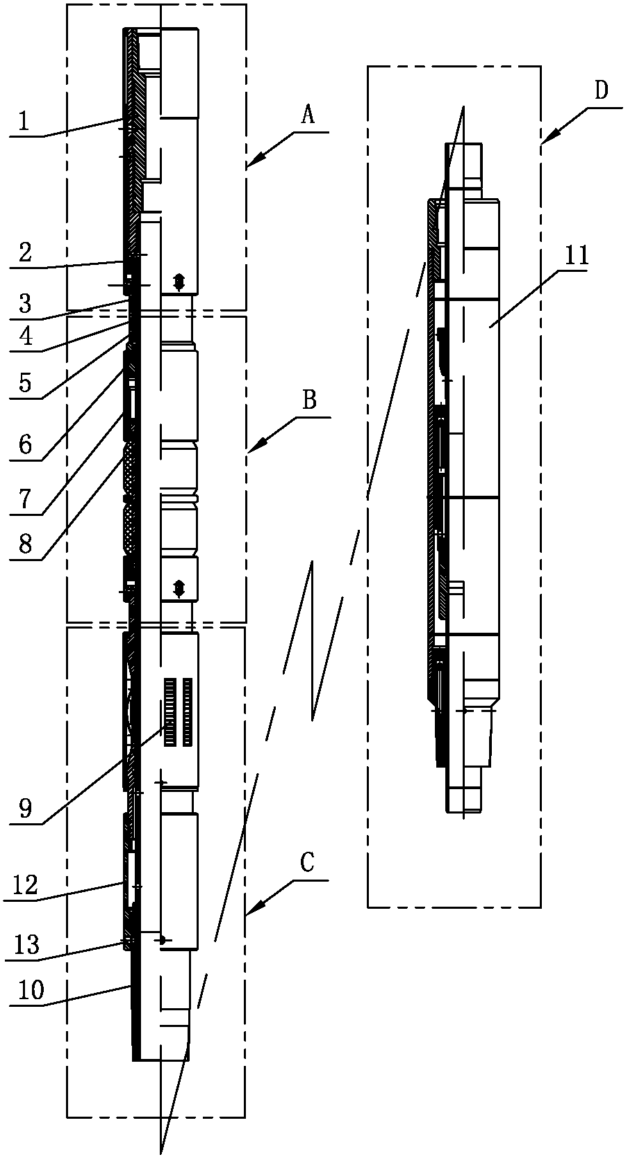 Hollow oil pumping device for fluid producing profile tests