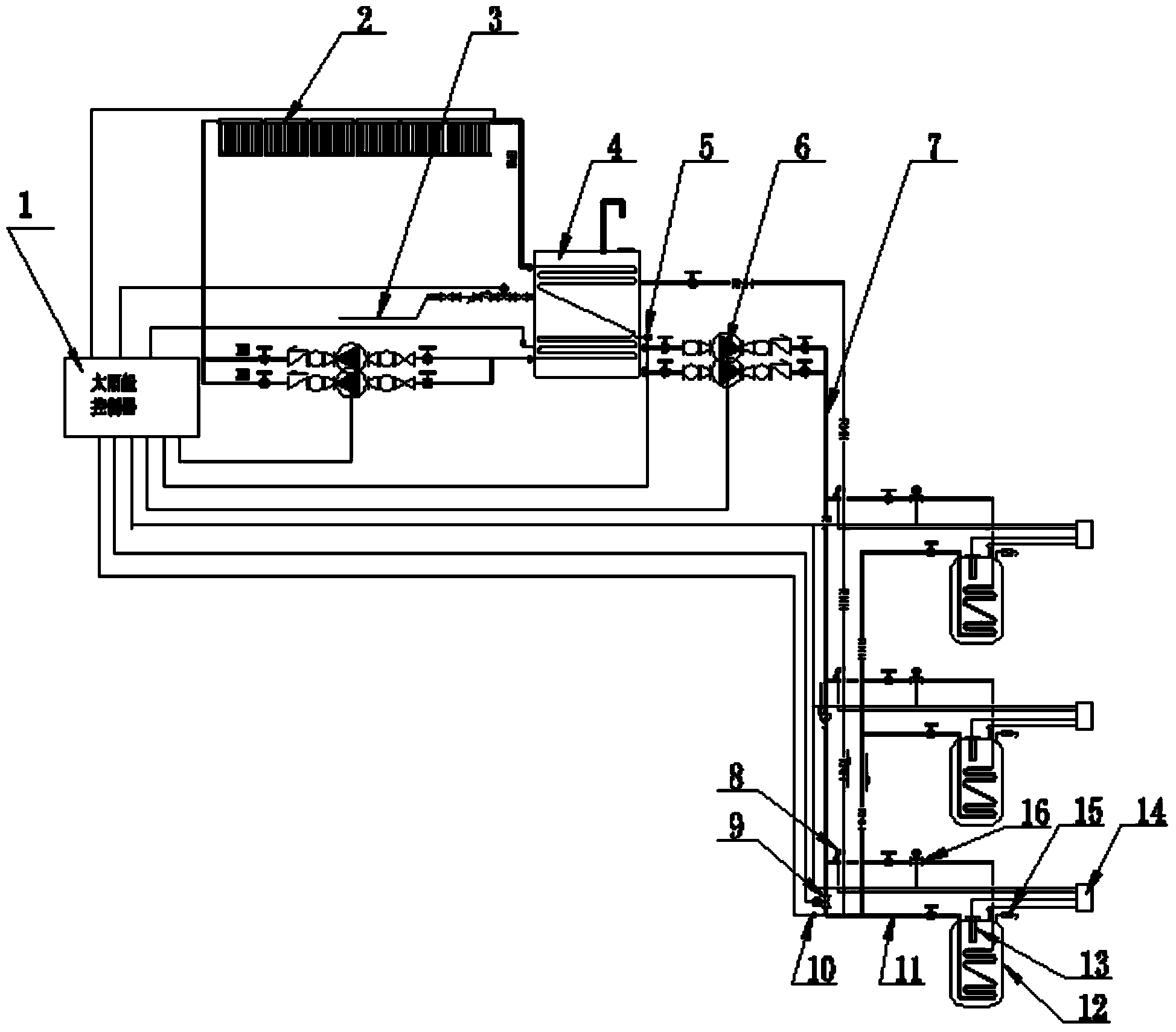 Concentration heat collection scattering heat storage solar water heating system inversion-preventing heating device and method