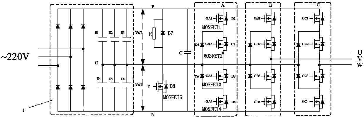 Alternating current servo drive major loop based on three-electrical-level MOSFET