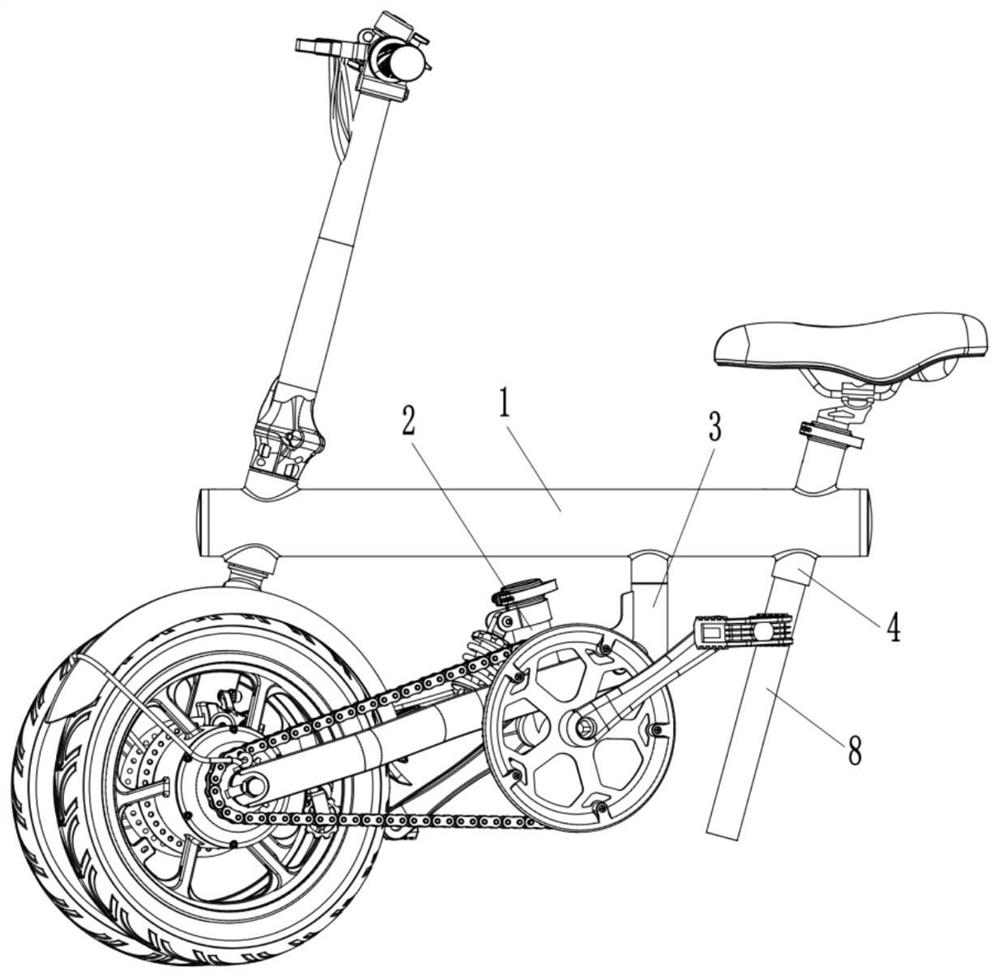 Electric bicycle frame folding structure