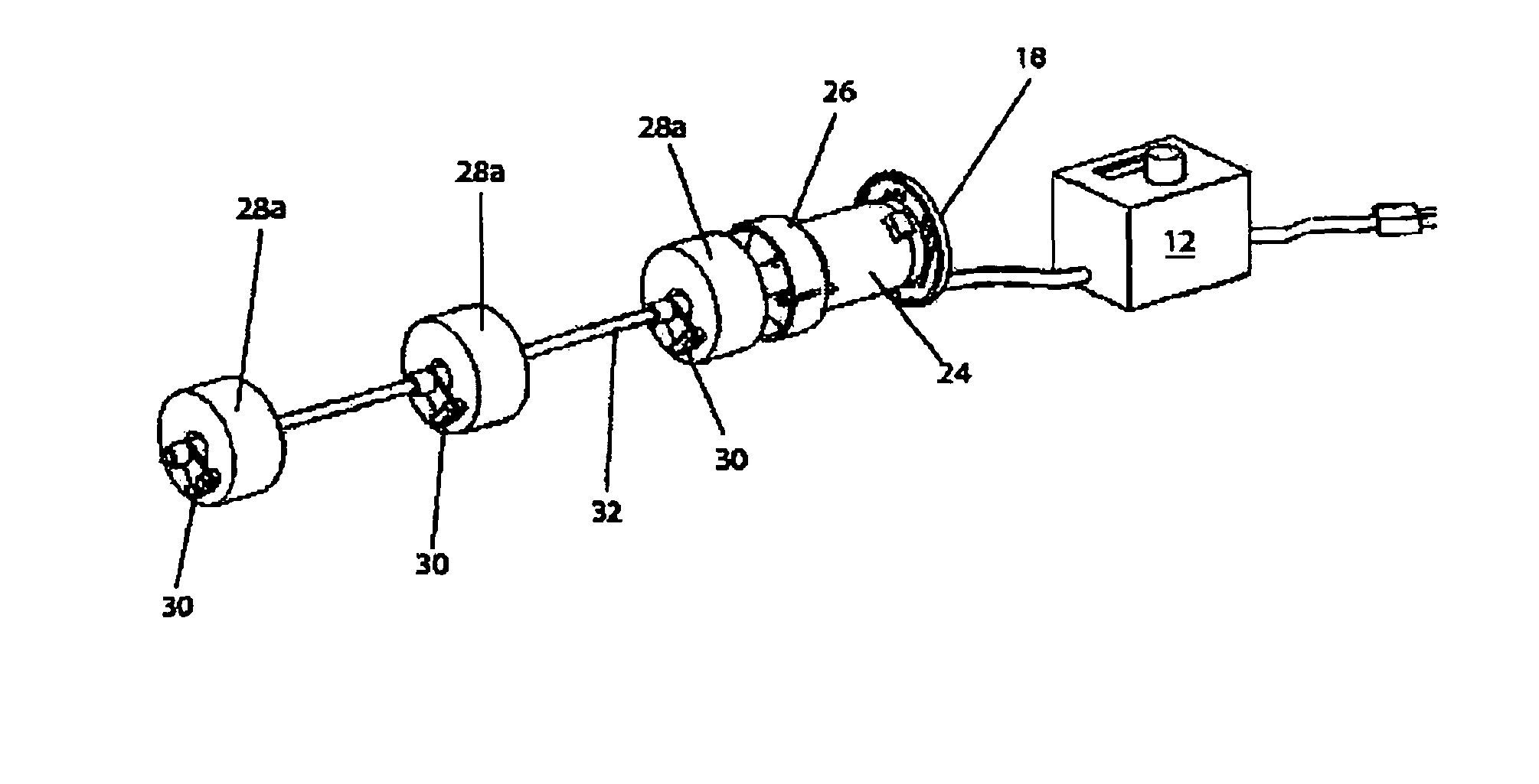 Vibrating massage roller utilizing a plurality of supports and eccentric weights