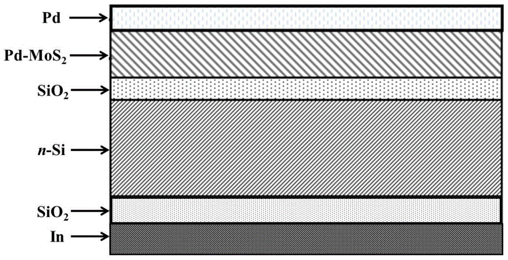 A pd-mos  <sub>2</sub> Heterojunction photovoltaic solar cell device and preparation method thereof