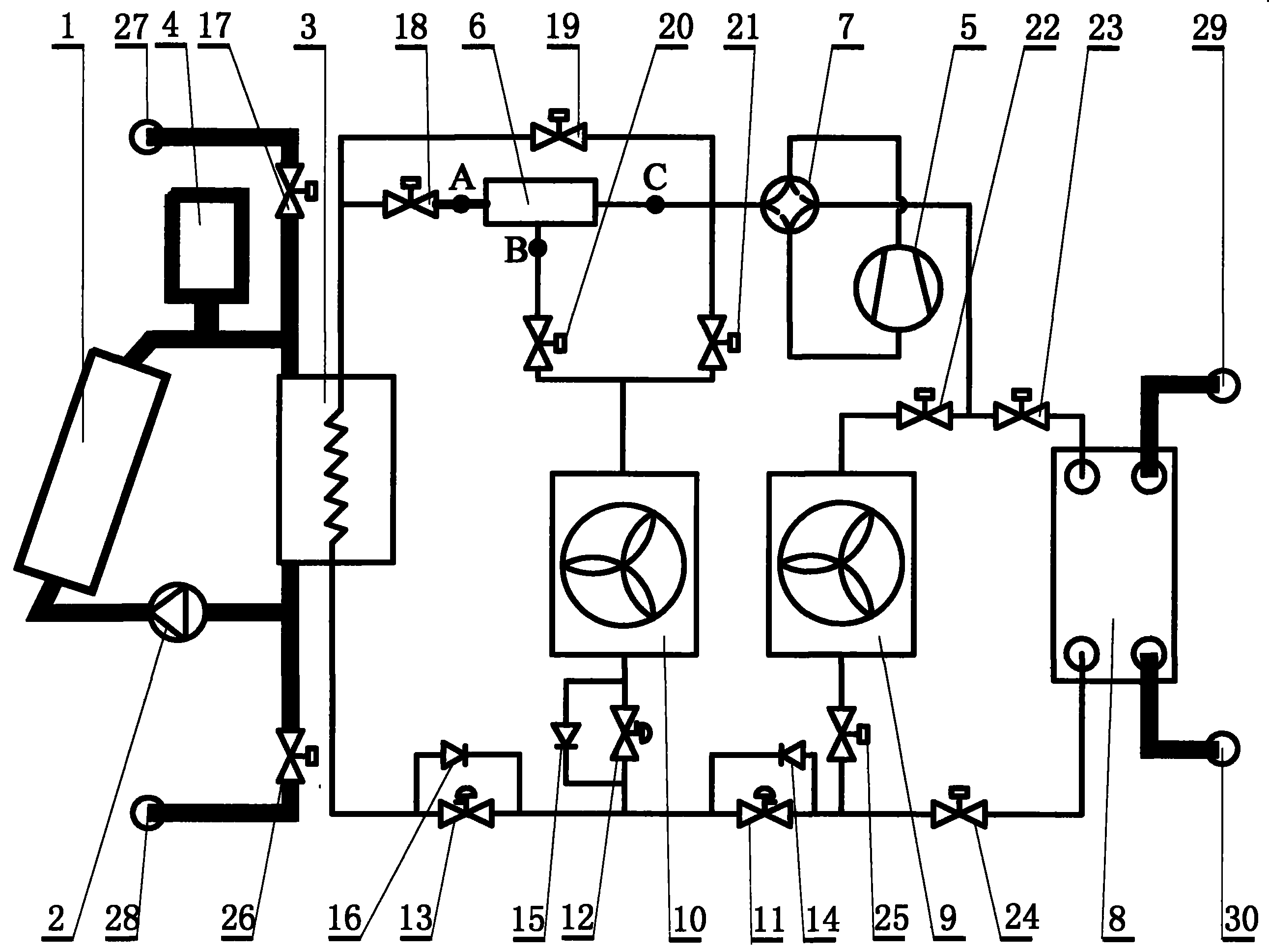 Solar energy-air source heat pump composite system suitable for microthermal climate