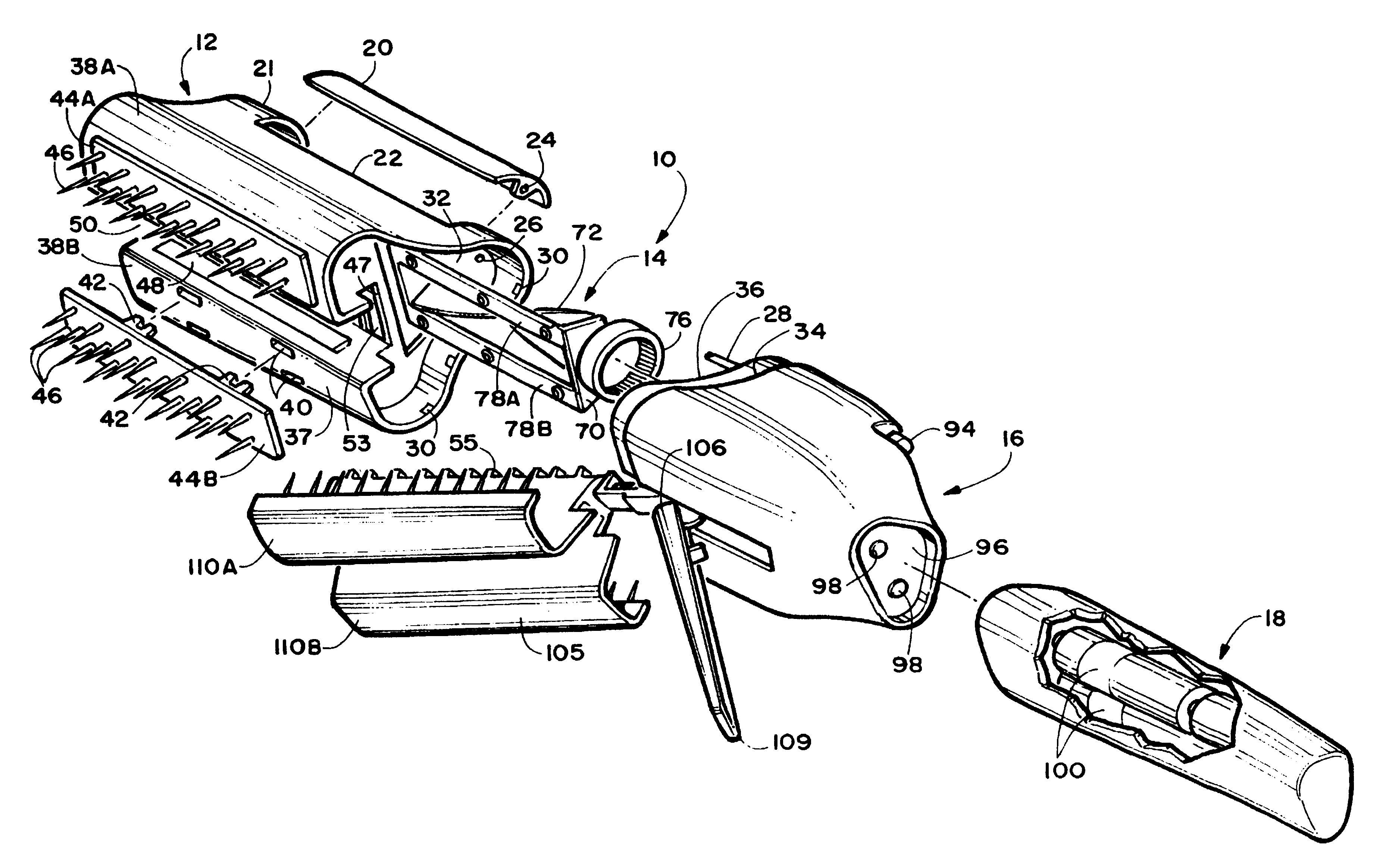 Hair trimming device with removably mountable components for removal of split ends and styling of hair