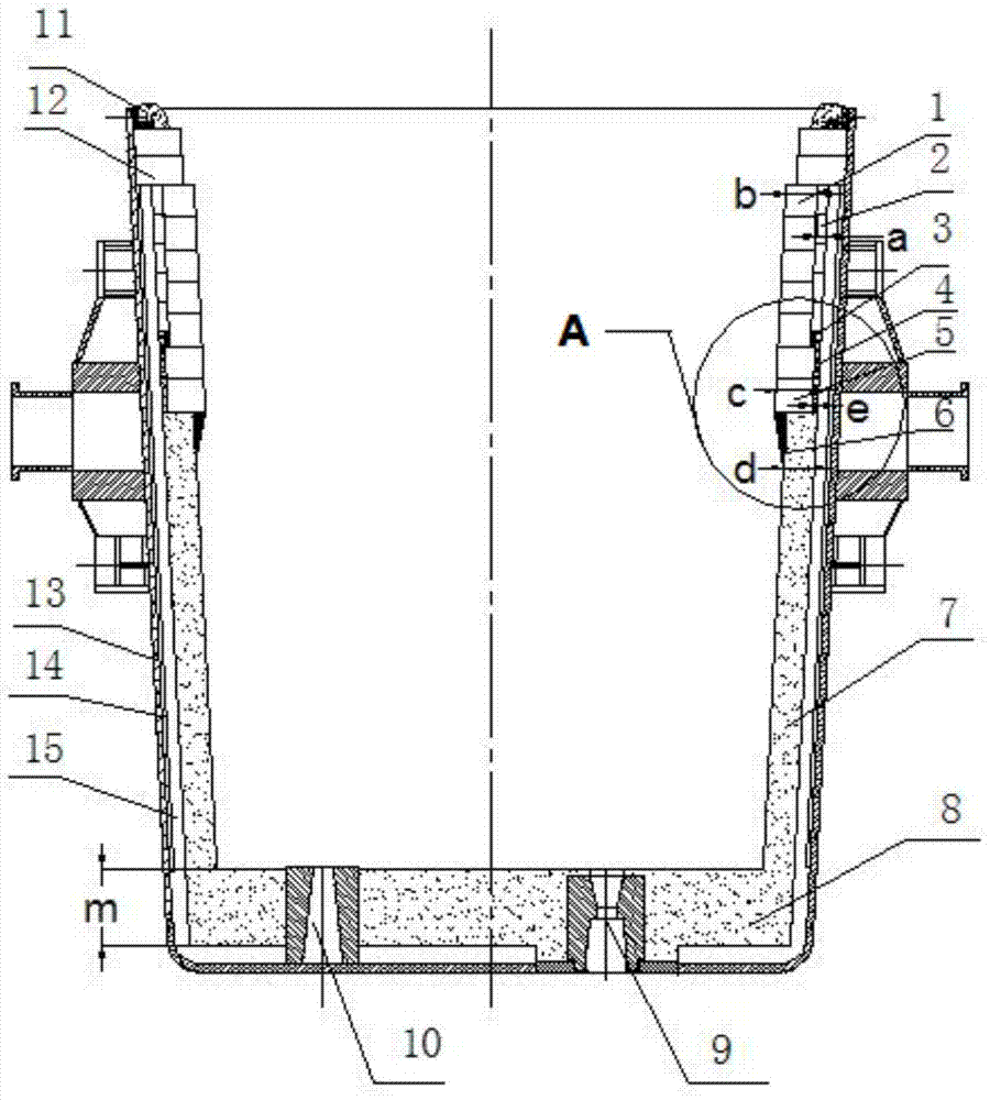 Steel ladle composite working lining and repairing method for slag line position thereof