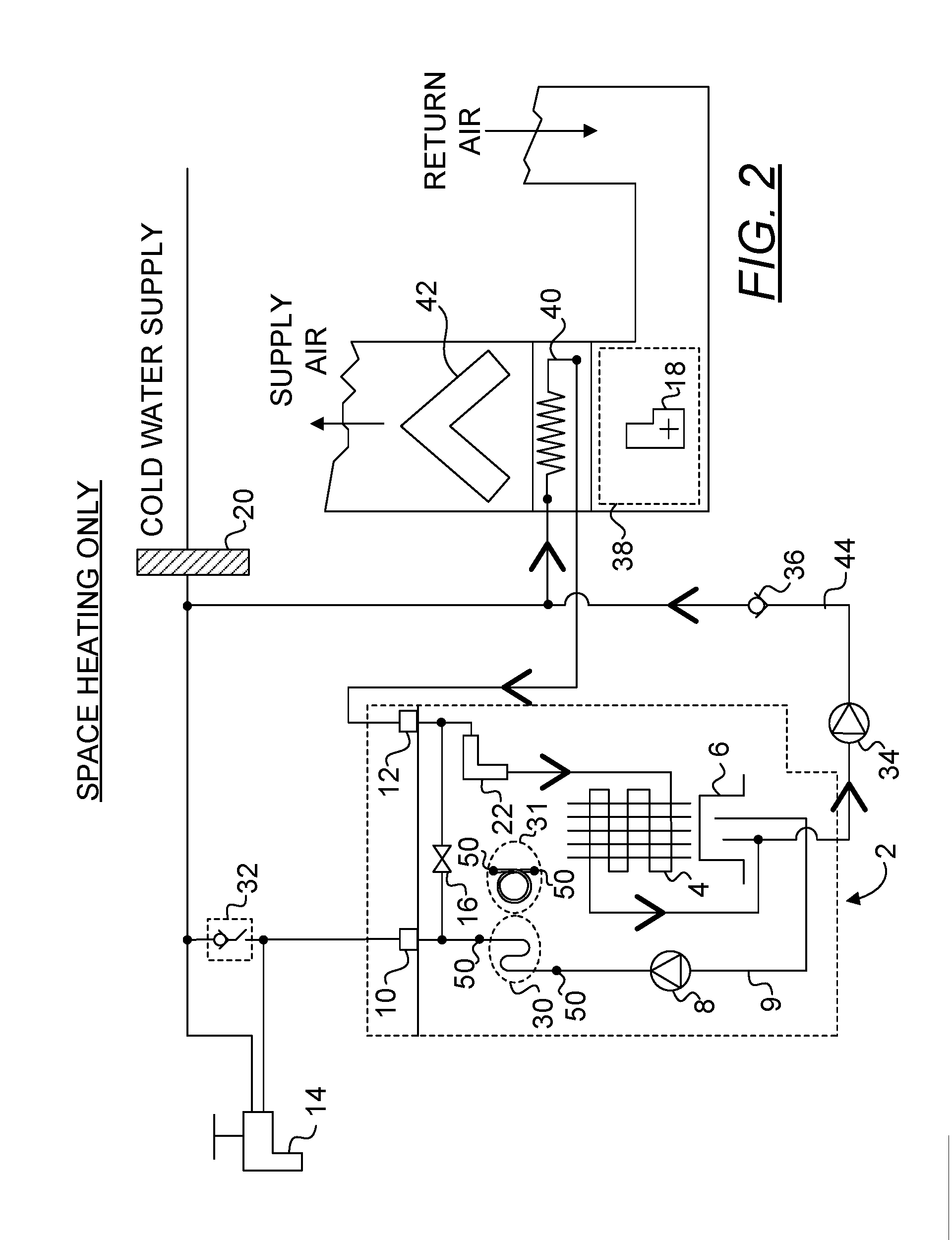 Combined space conditioning or heating and water heating system