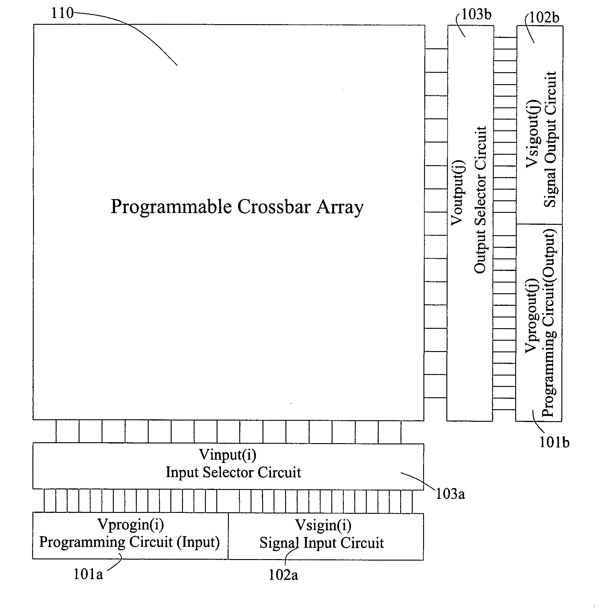 Programmable crossbar signal processor with op-amp outputs