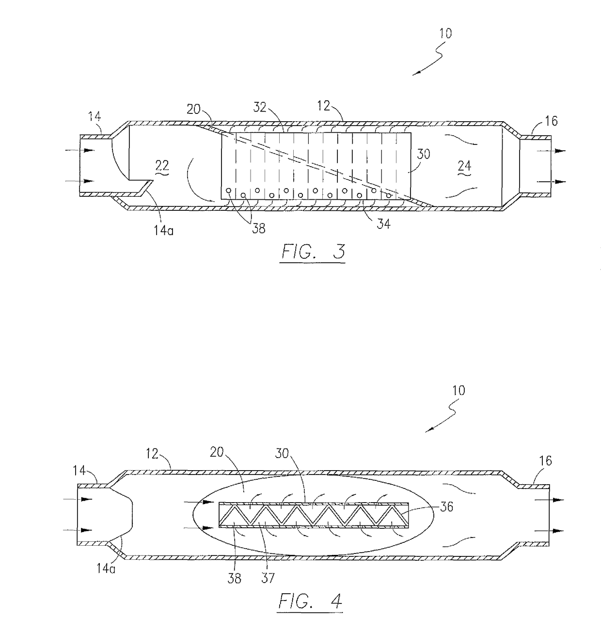 Marine muffler with angularly disposed internal baffle