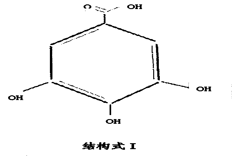 Preparation method for compound formula of gallic acid and rhein and application thereof