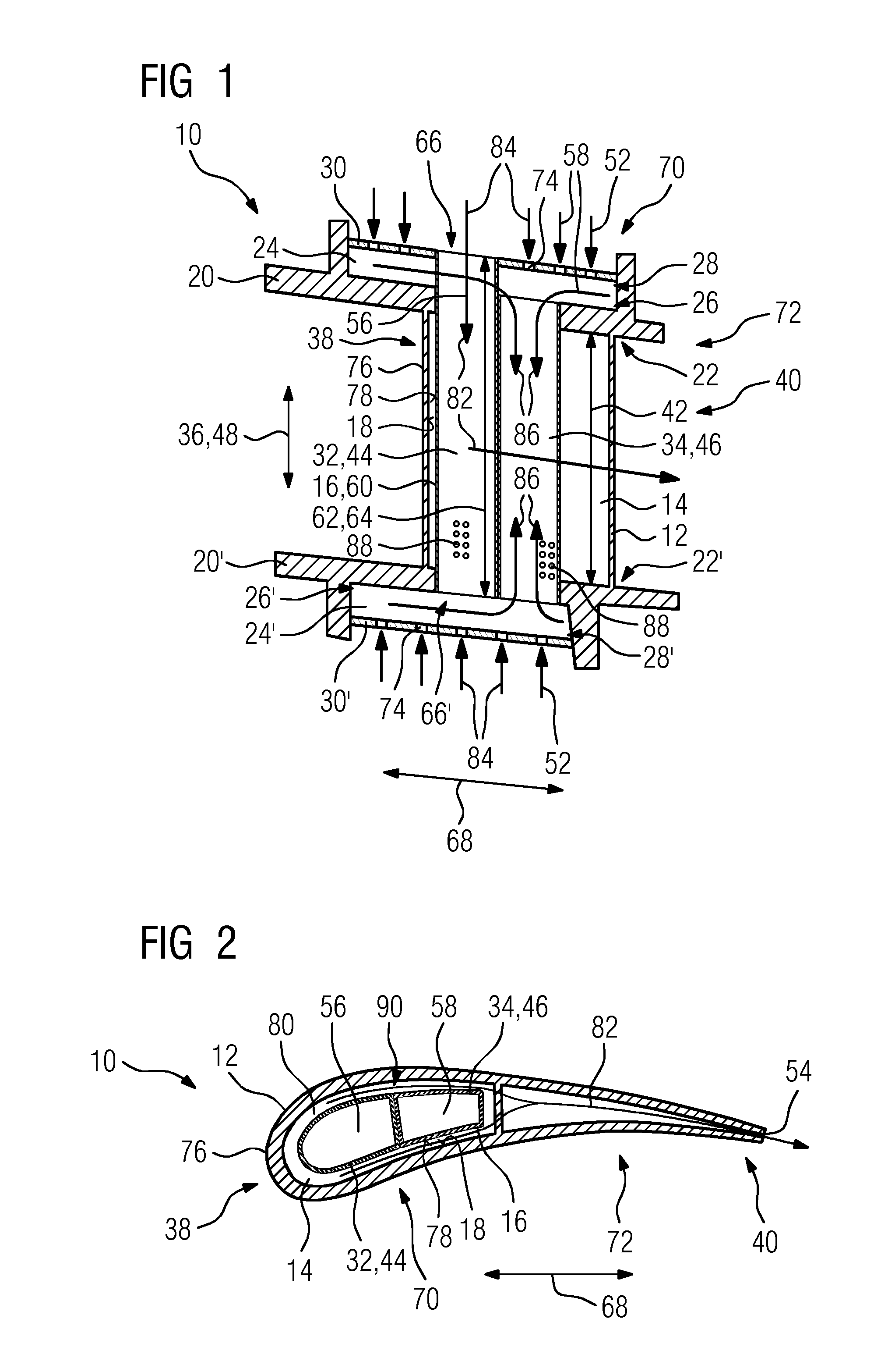 Impingement cooling of turbine blades or vanes