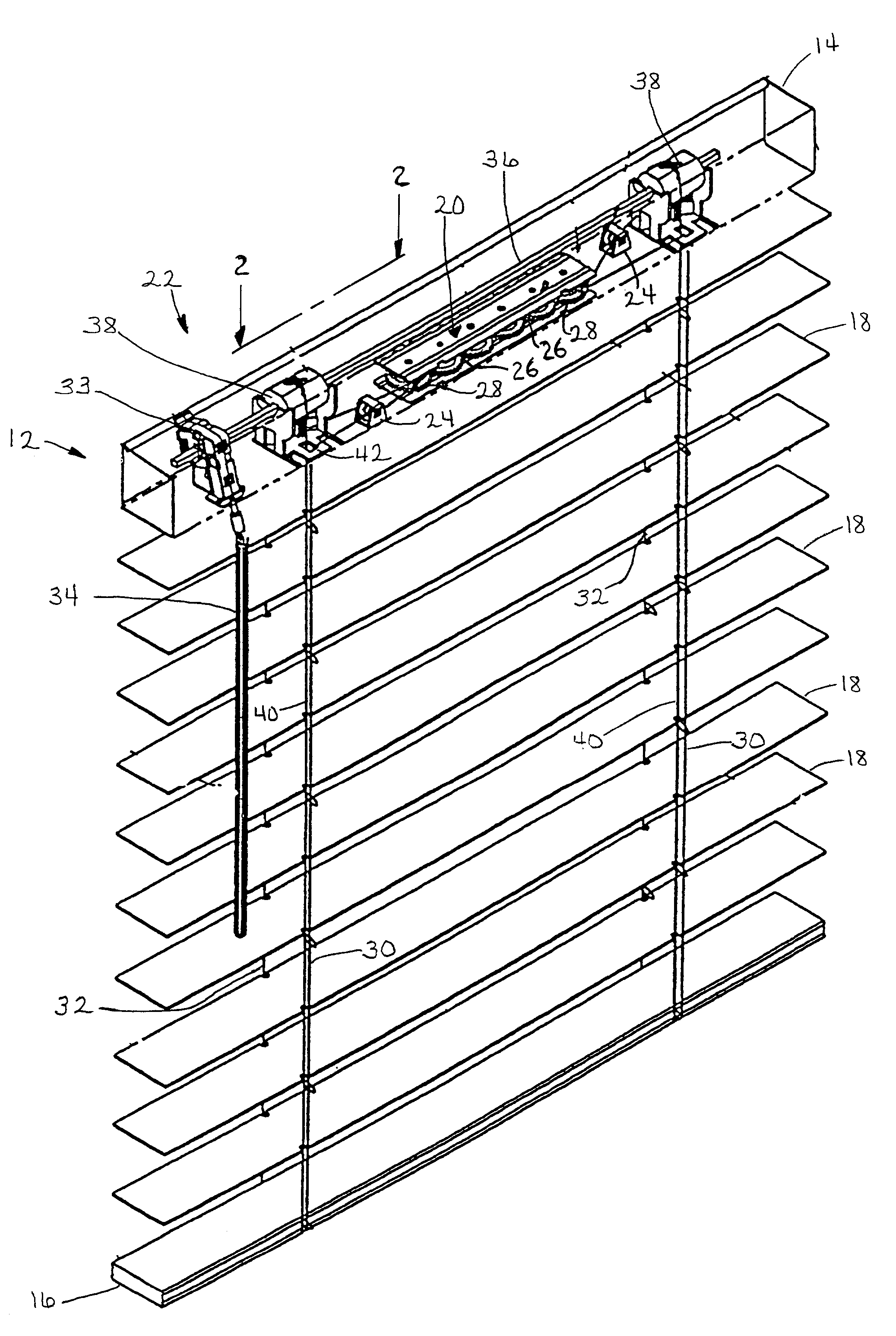 One-way tensioning mechanism for cordless blind