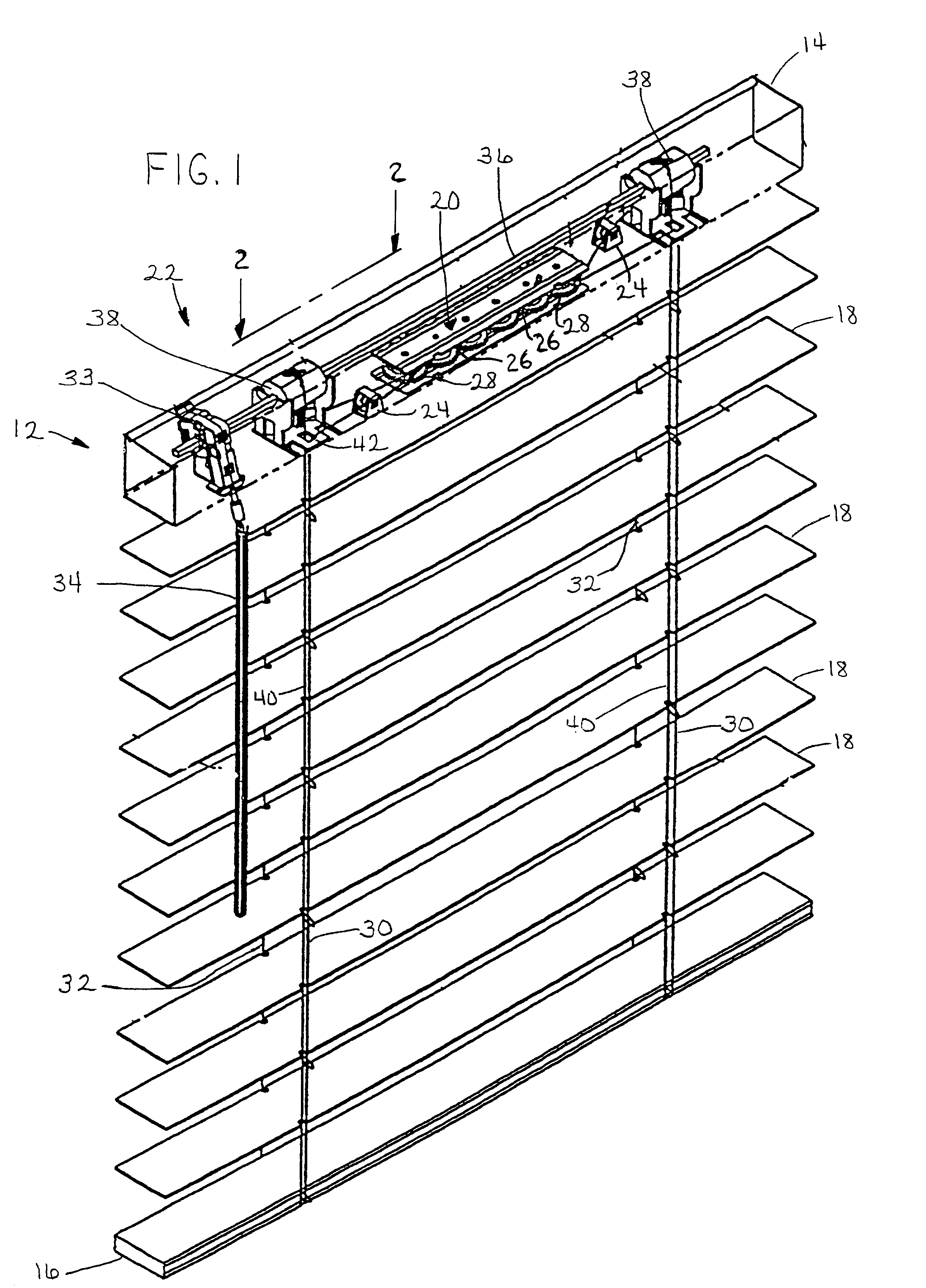 One-way tensioning mechanism for cordless blind