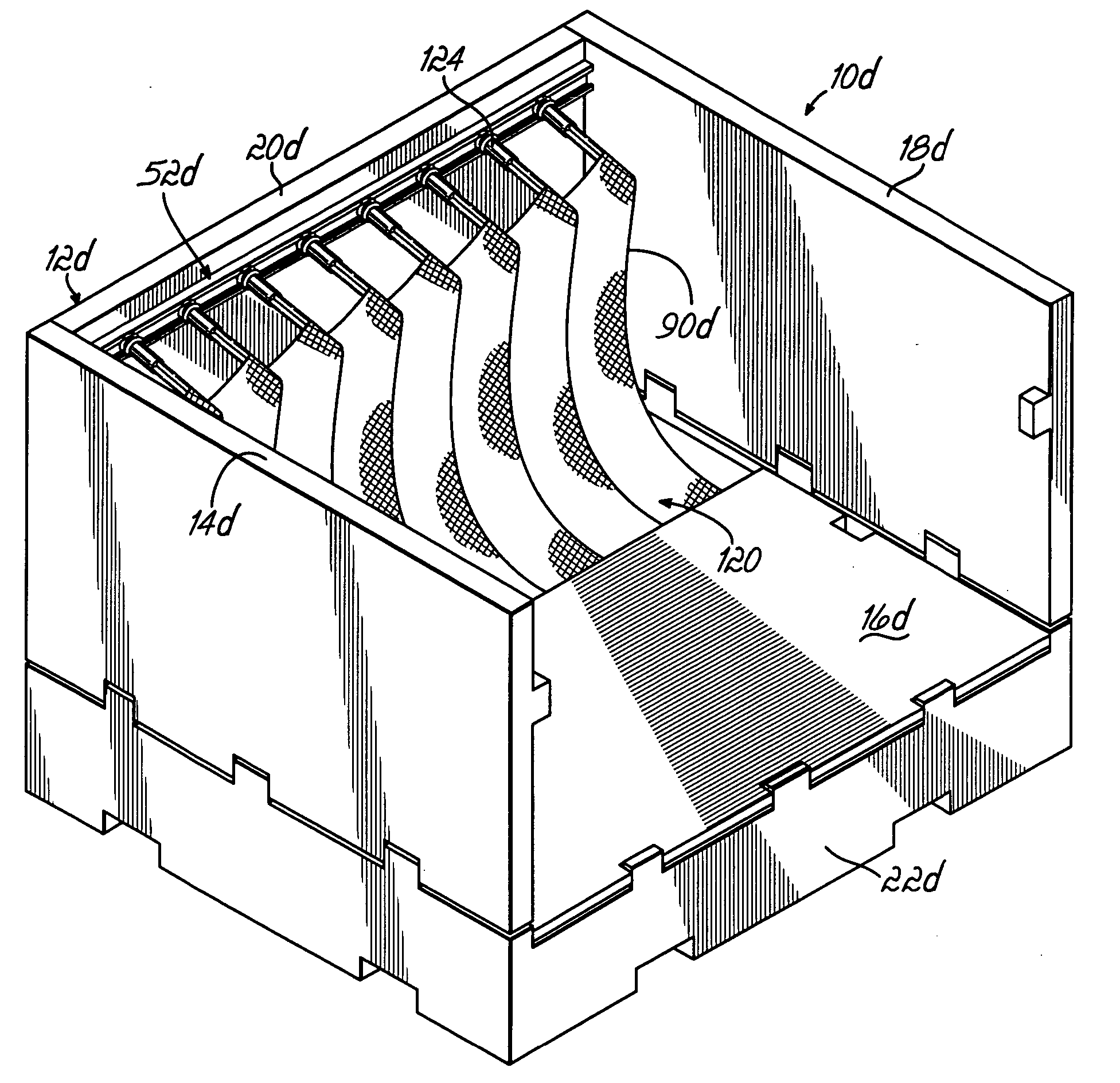 Container having sliding support member assemblies for supporting dunnage