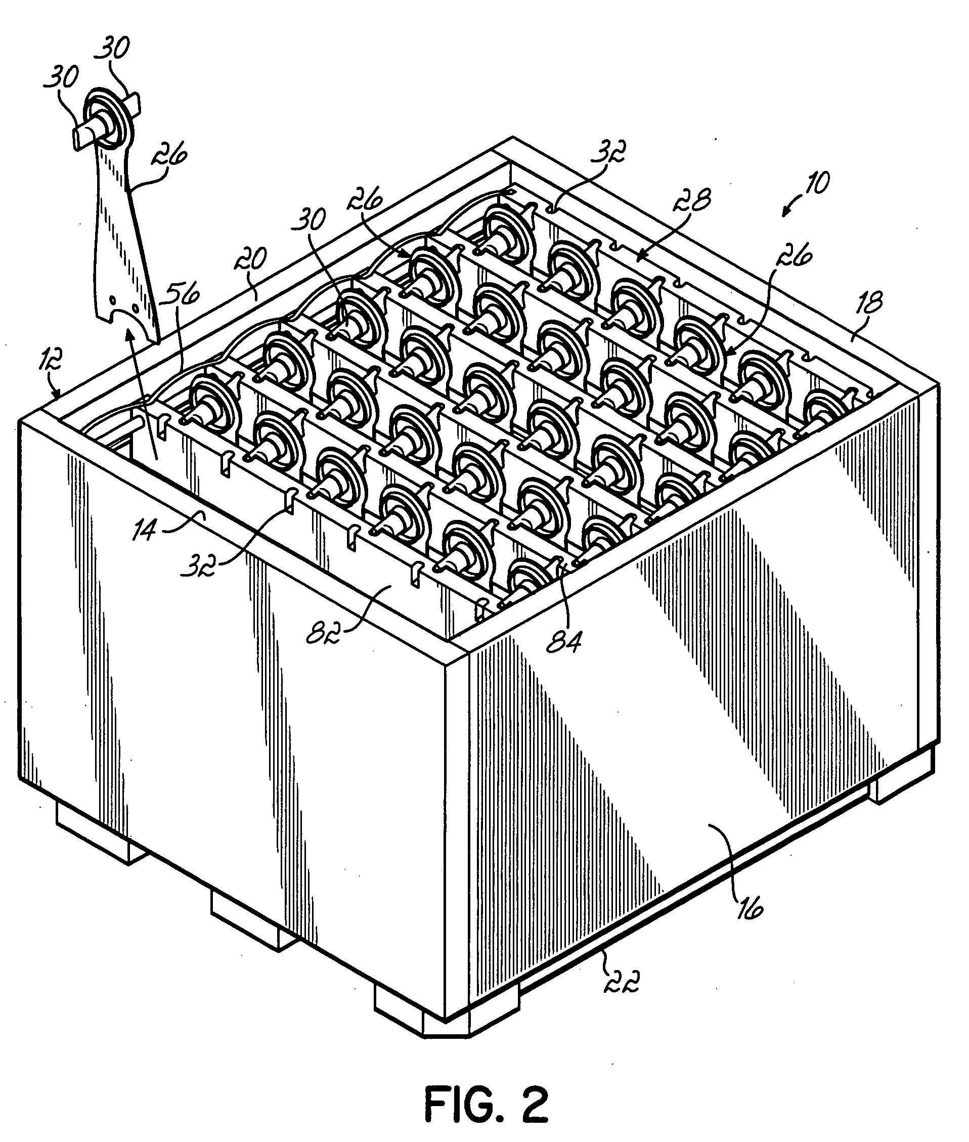 Container having sliding support member assemblies for supporting dunnage