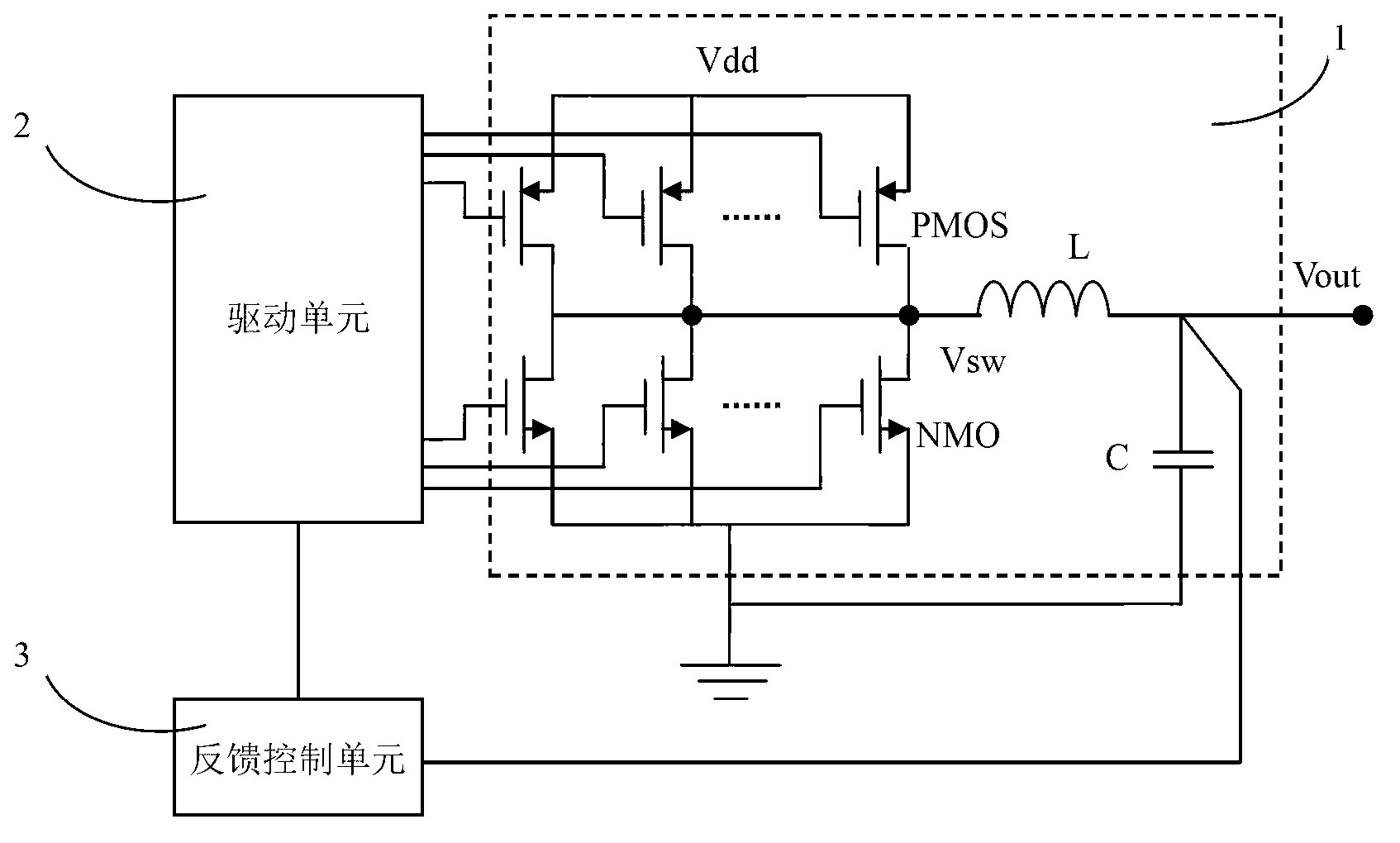 Adaptive sectional driving DC-DC converter