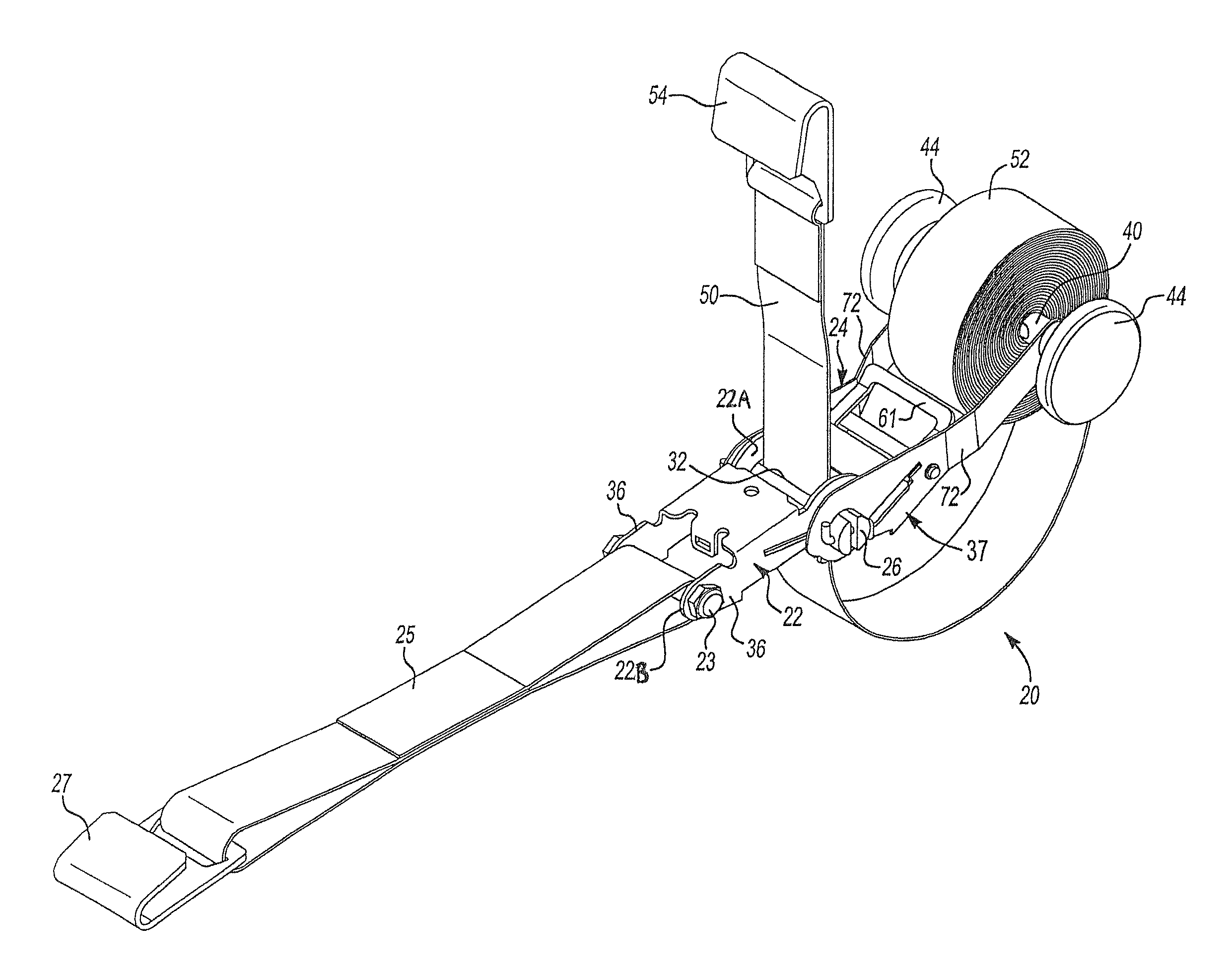 Cargo tightener and strap collector with improved release mechanism