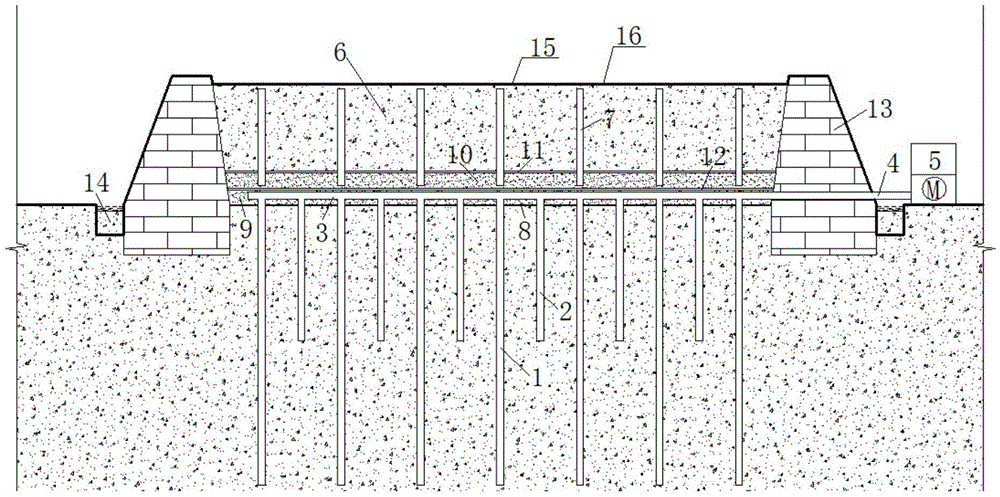 A structure and method for surfacing preloading combined with vacuum preloading soft foundation reinforcement treatment