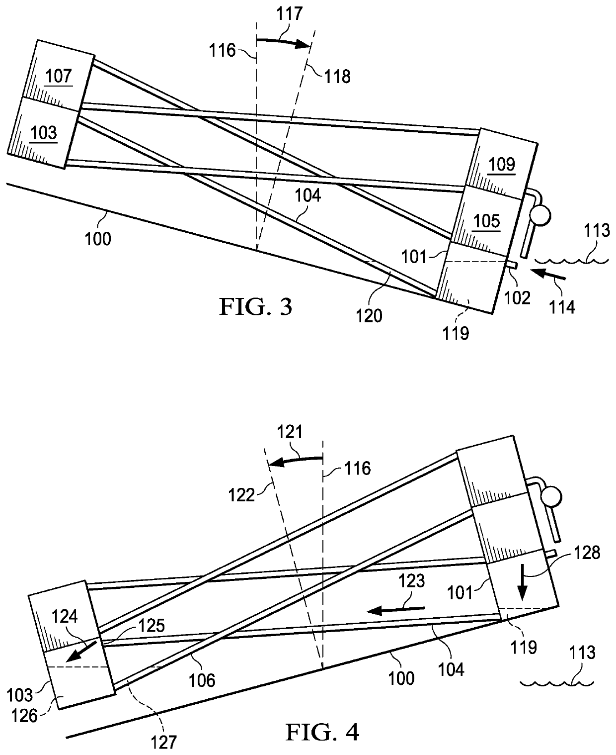 Wave-energized buoyant water elevator for raising water in response to tilting about multiple distinct angularly-spaced axes