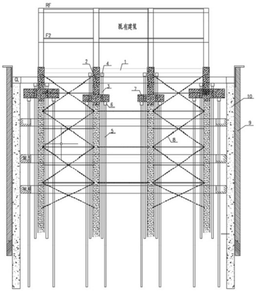 Underpinning supporting system for storey-adding transformation of existing building basement and construction method of underpinning supporting system