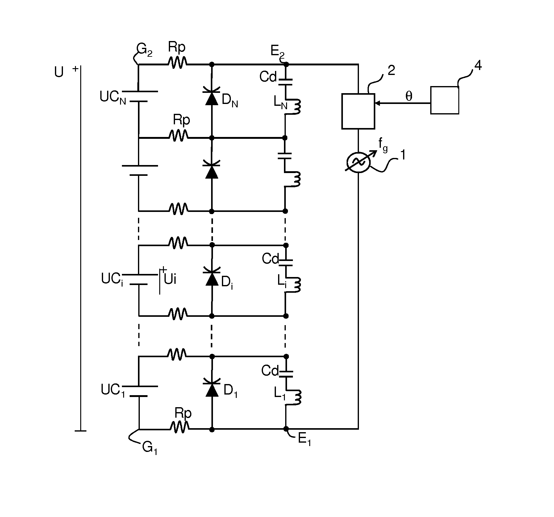 Device for monitoring the voltage output by the cells of an electrochemical generator