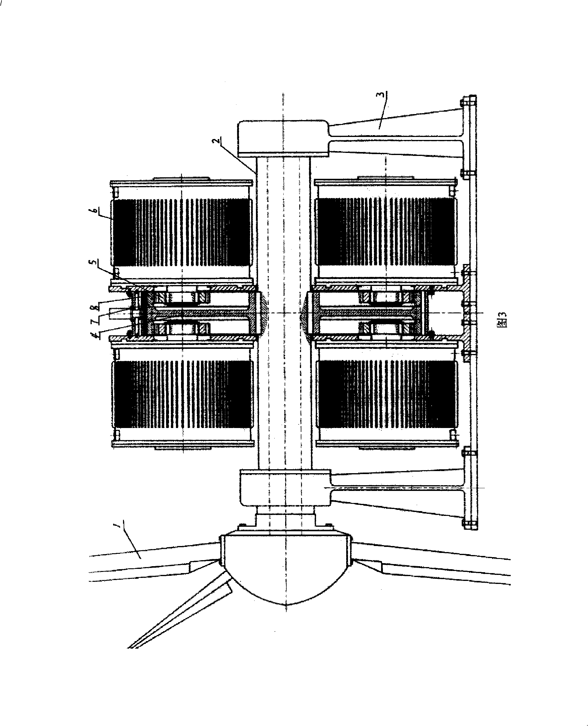 One-axis multi-machine speeding wind generator set