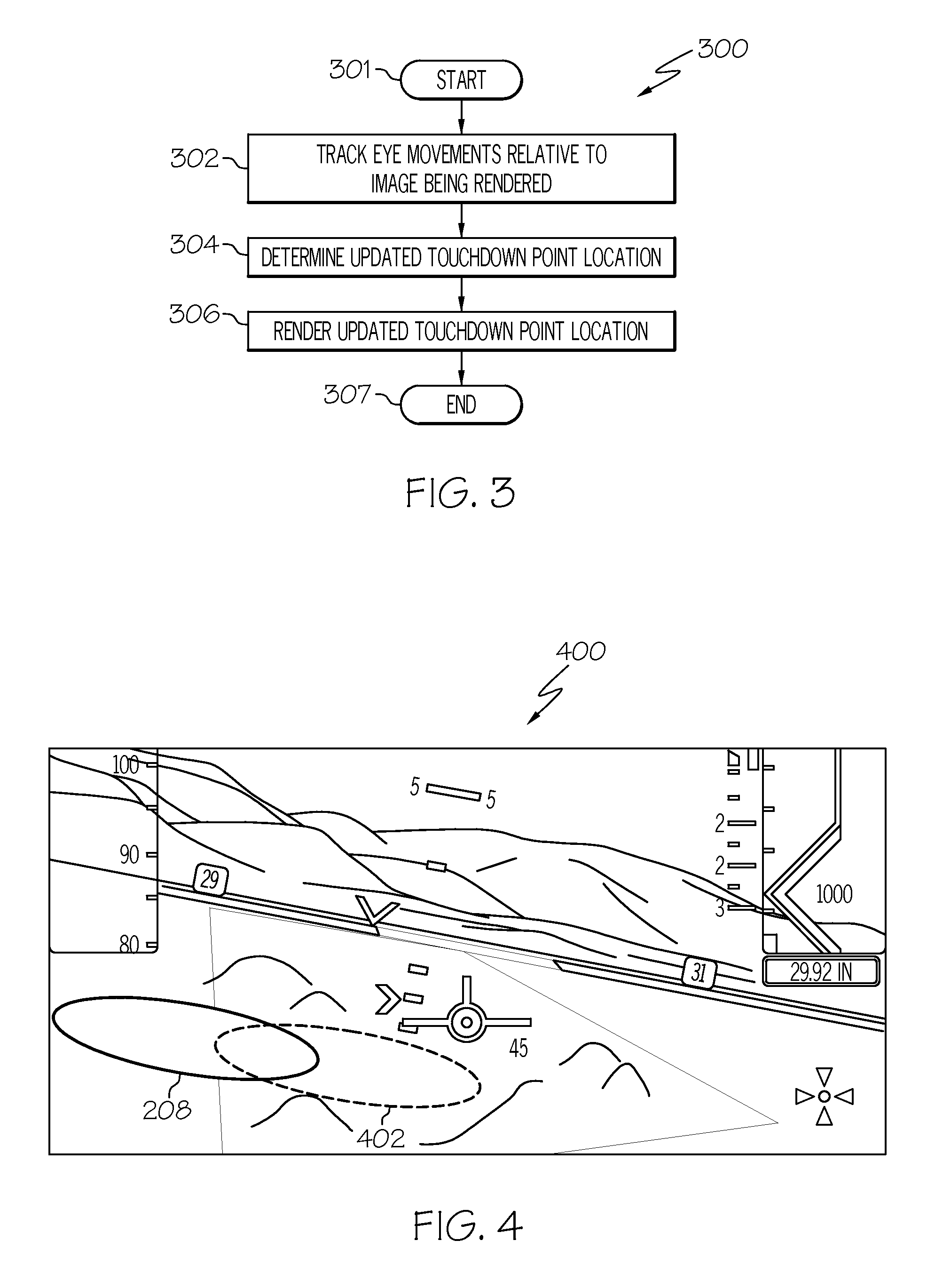 Gaze-based touchdown point selection system and method