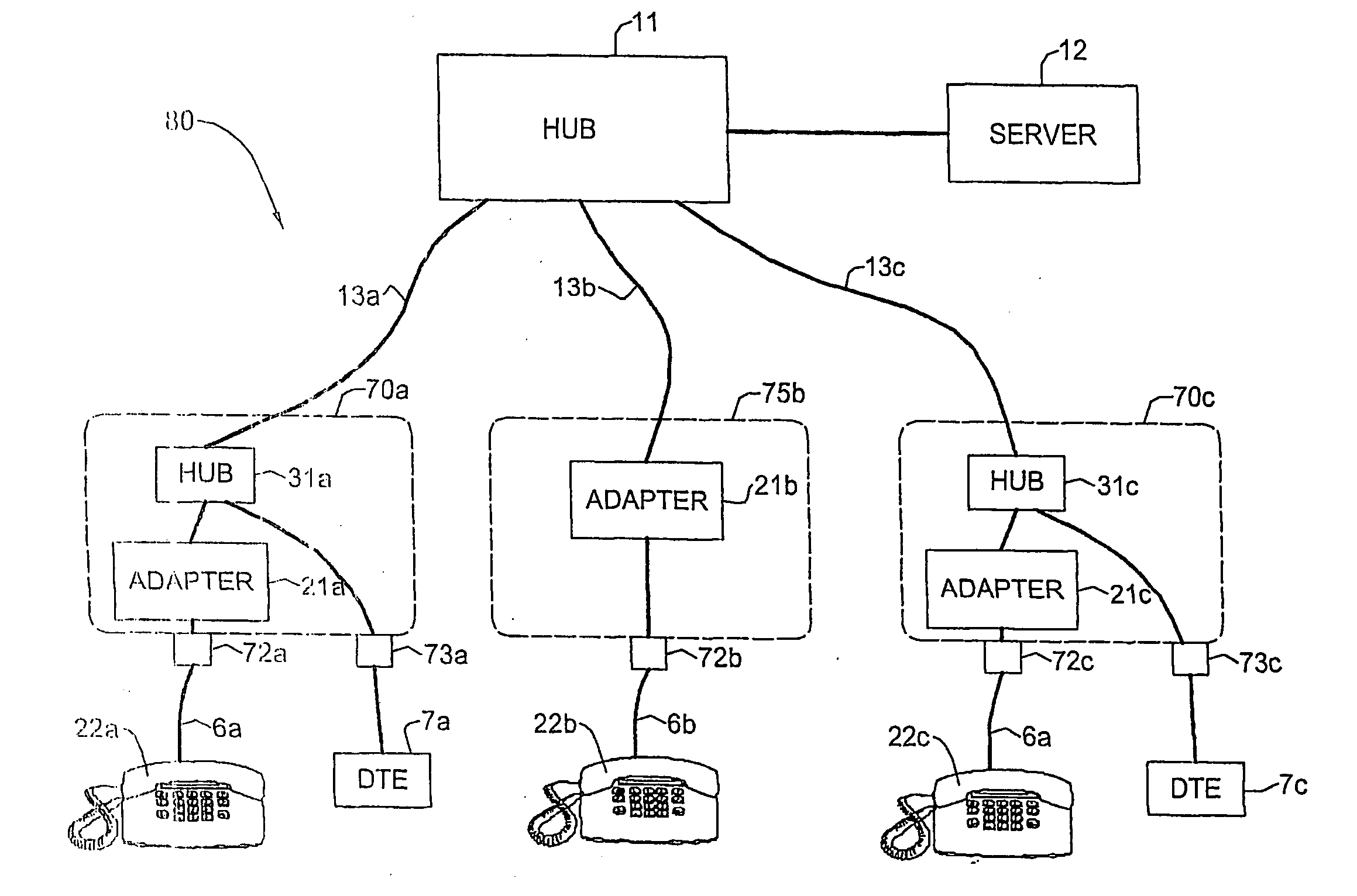 Telephone outlet with packet telephony adapter, and a network using same