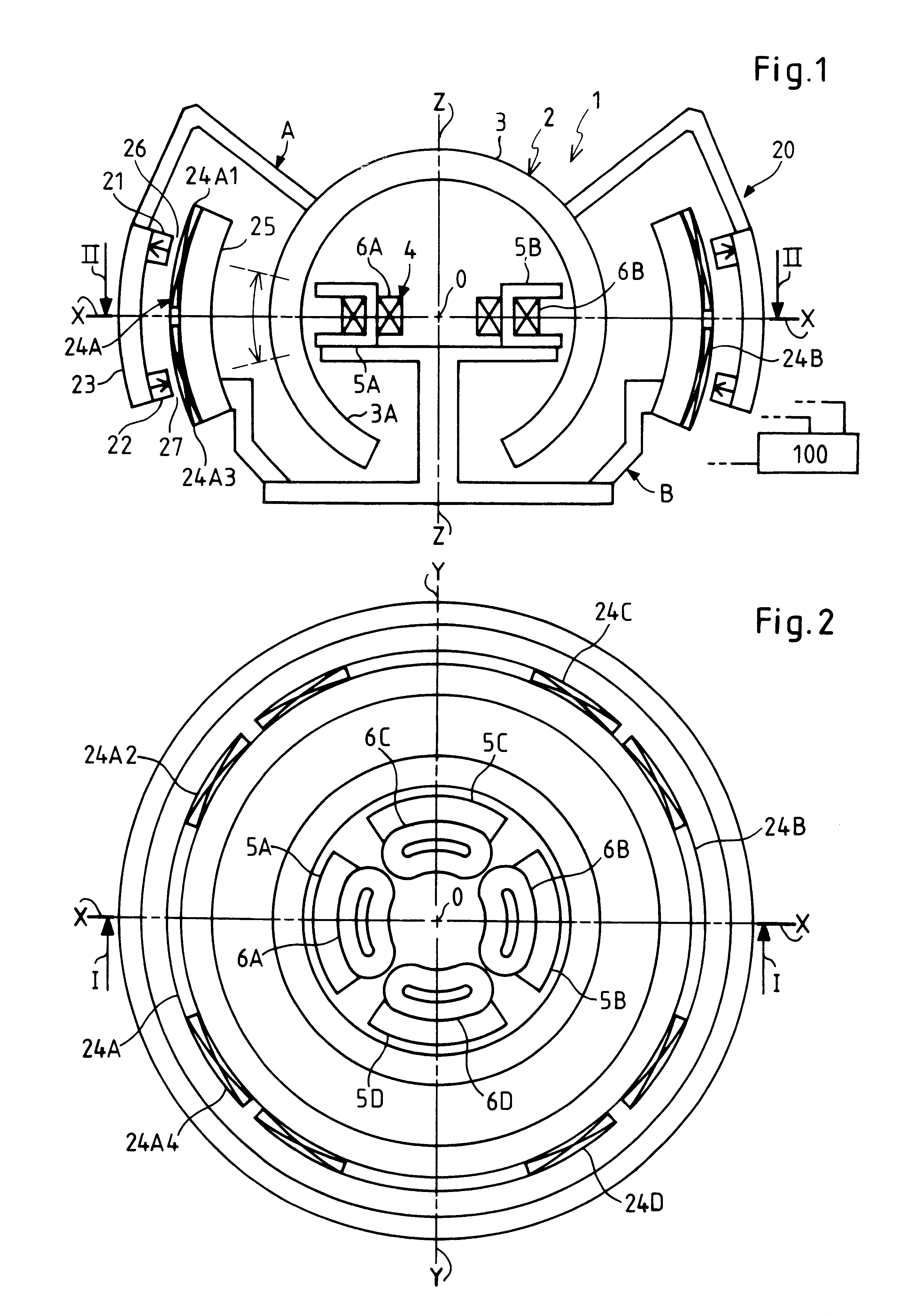 Magnetic centering bearing with high-amplitude tilt control