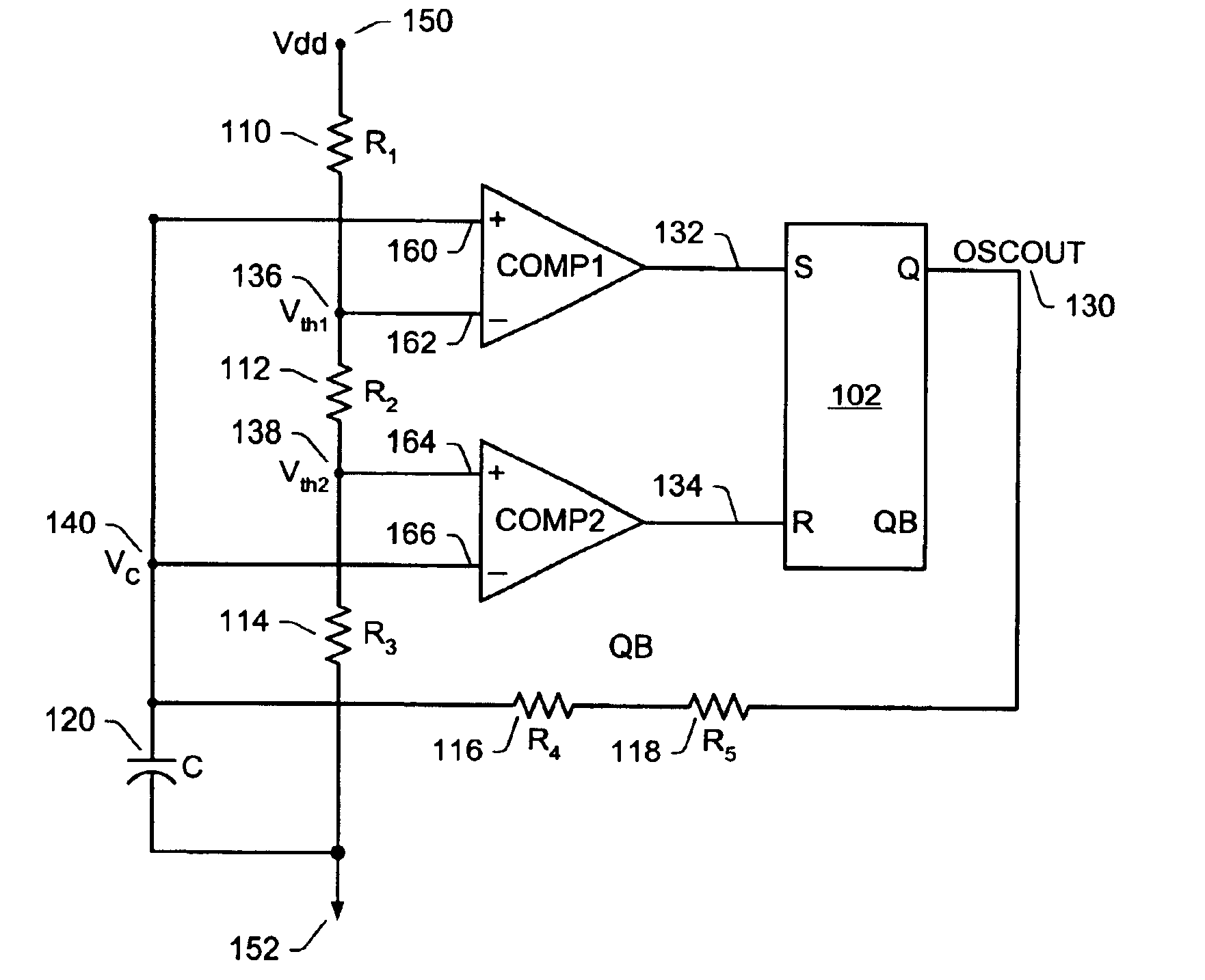 Integrated relaxation oscillator with improved sensitivity to component variation due to process-shift