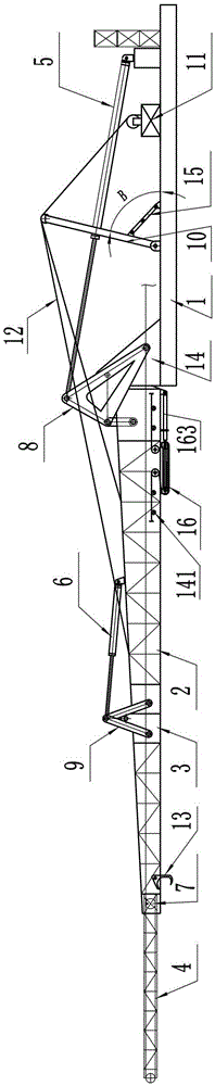 A marine truss type hydraulic folding conveying device