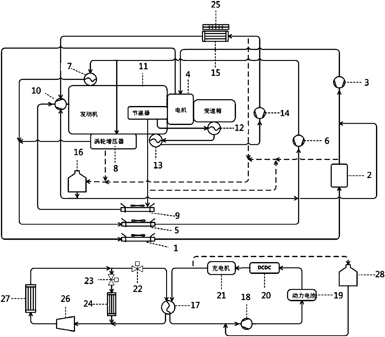 Integral vehicle thermal management system for plug-in hybrid electric vehicle