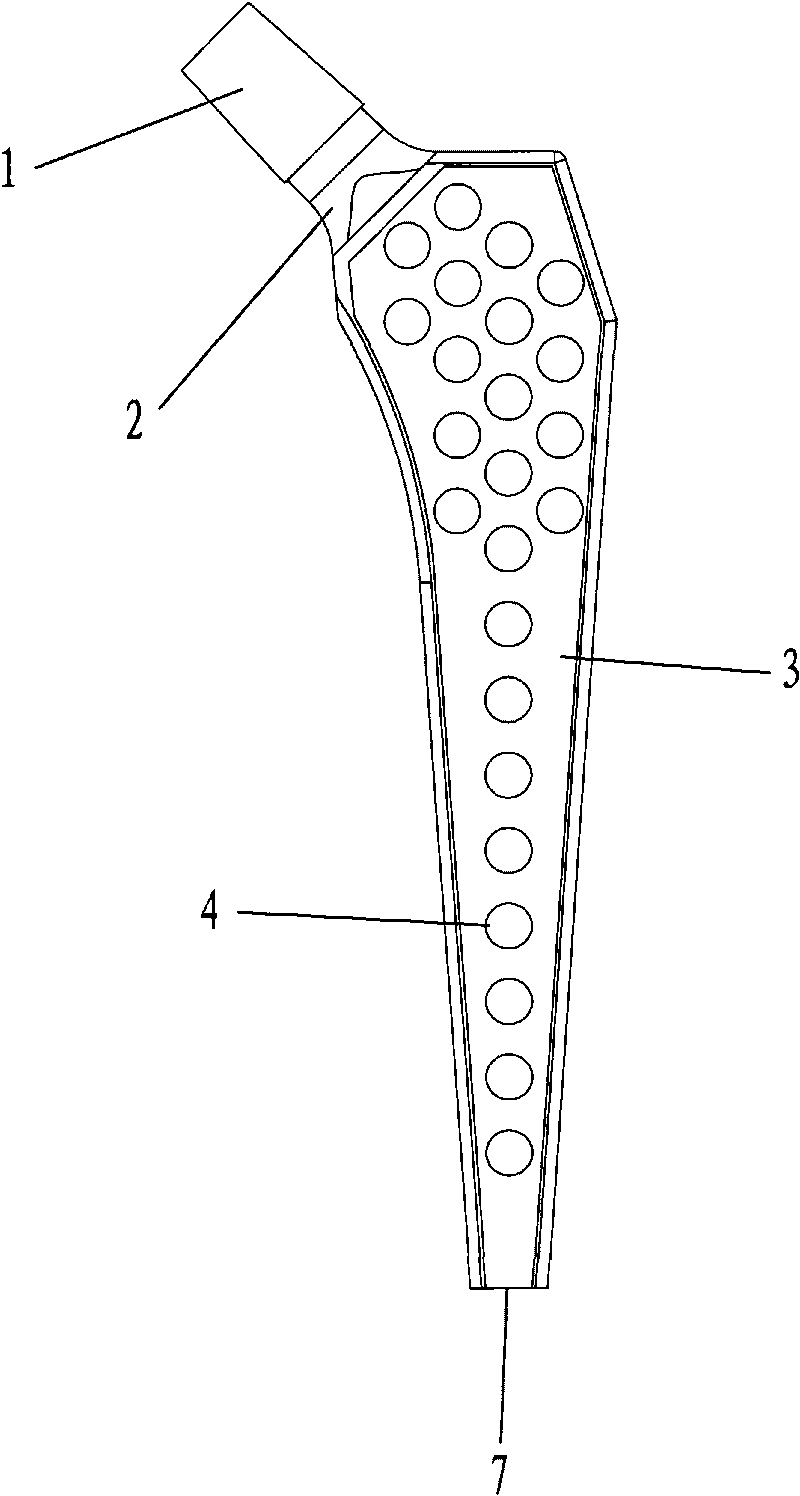 Artificial hip stem with low elasticity modulus