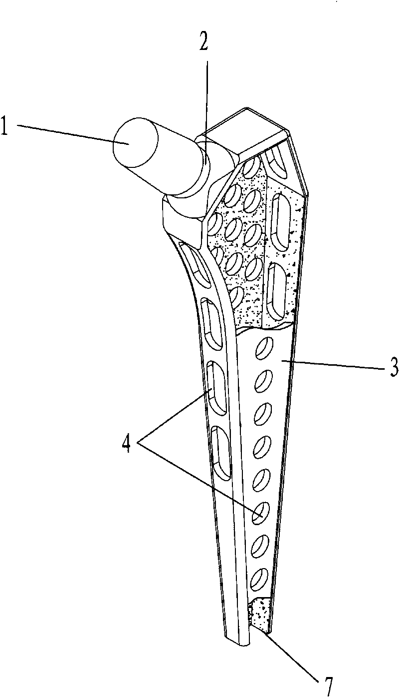 Artificial hip stem with low elasticity modulus