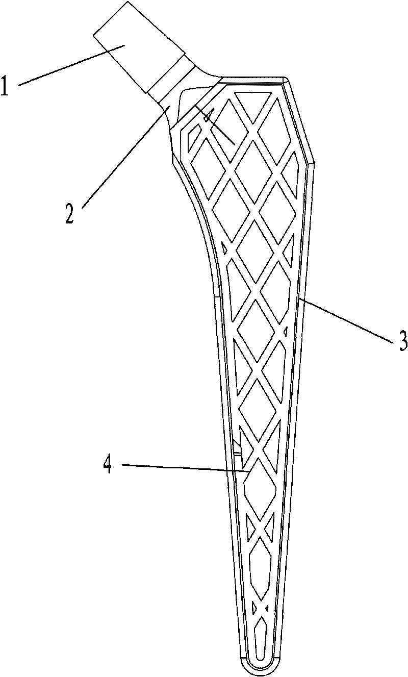 Artificial hip stem with low elasticity modulus