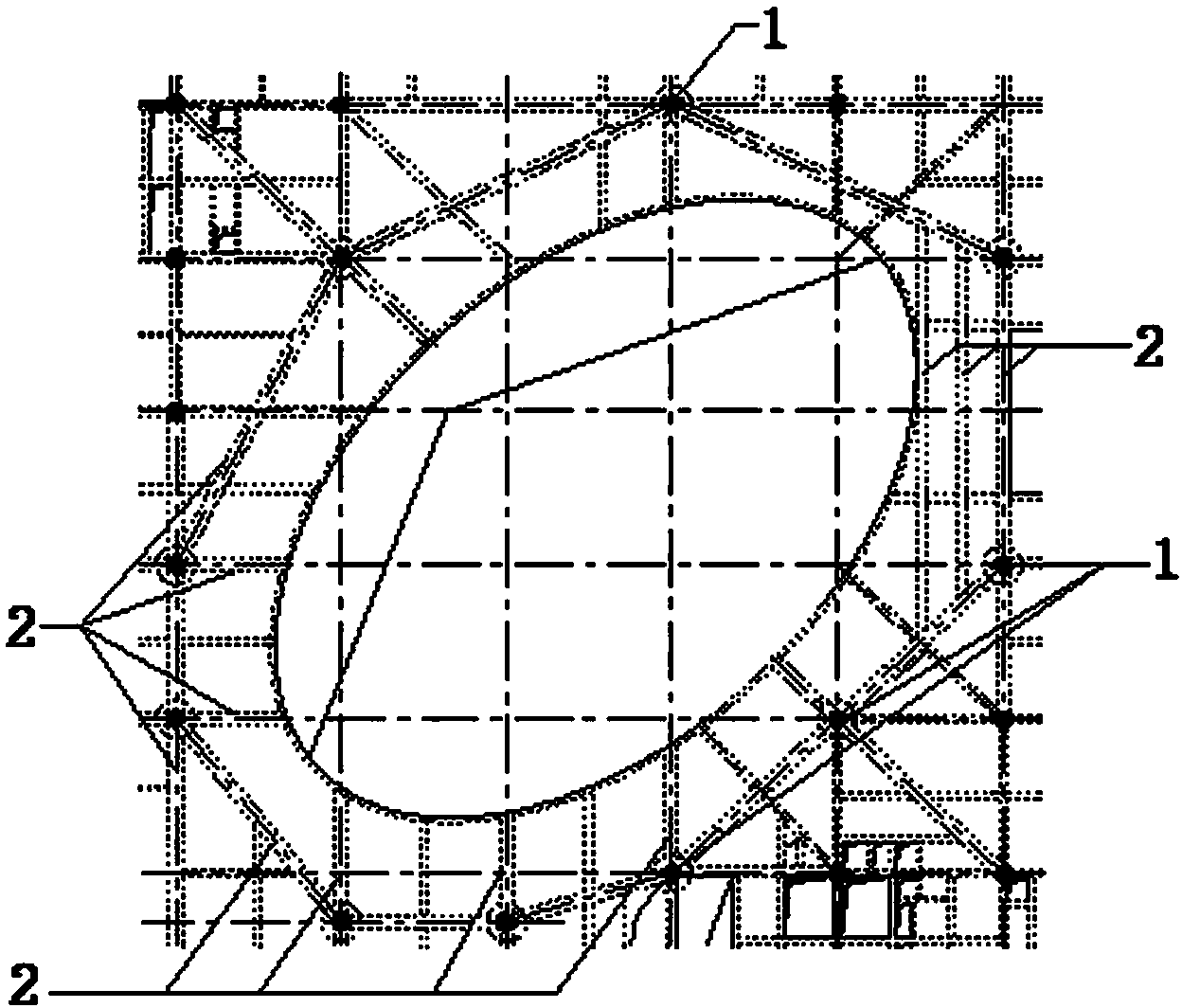 Steel-reinforced concrete base of large-span net rack roof and construction method of steel-reinforced concrete base