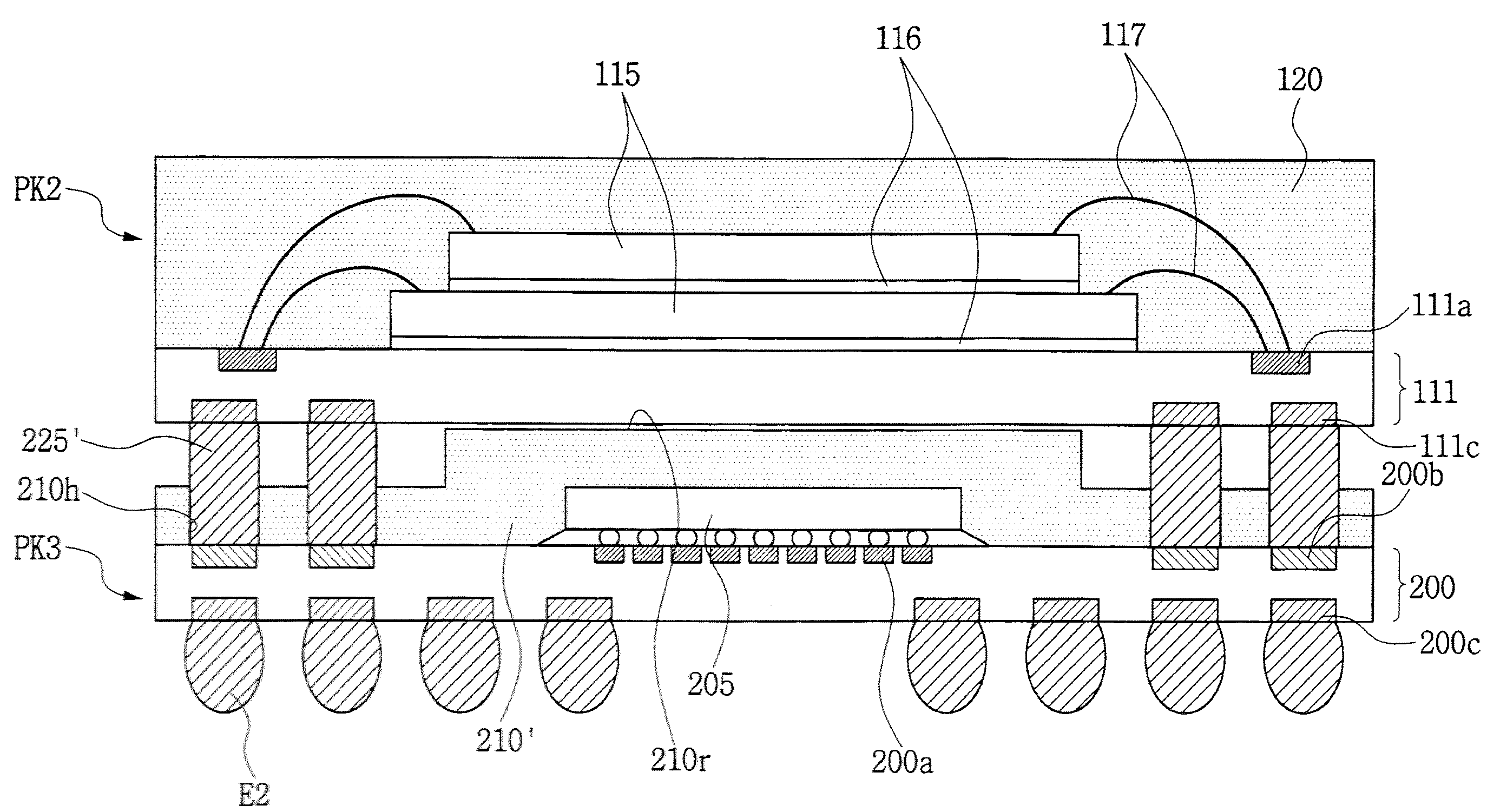 Stack-type semiconductor package, method of forming the same and electronic system including the same